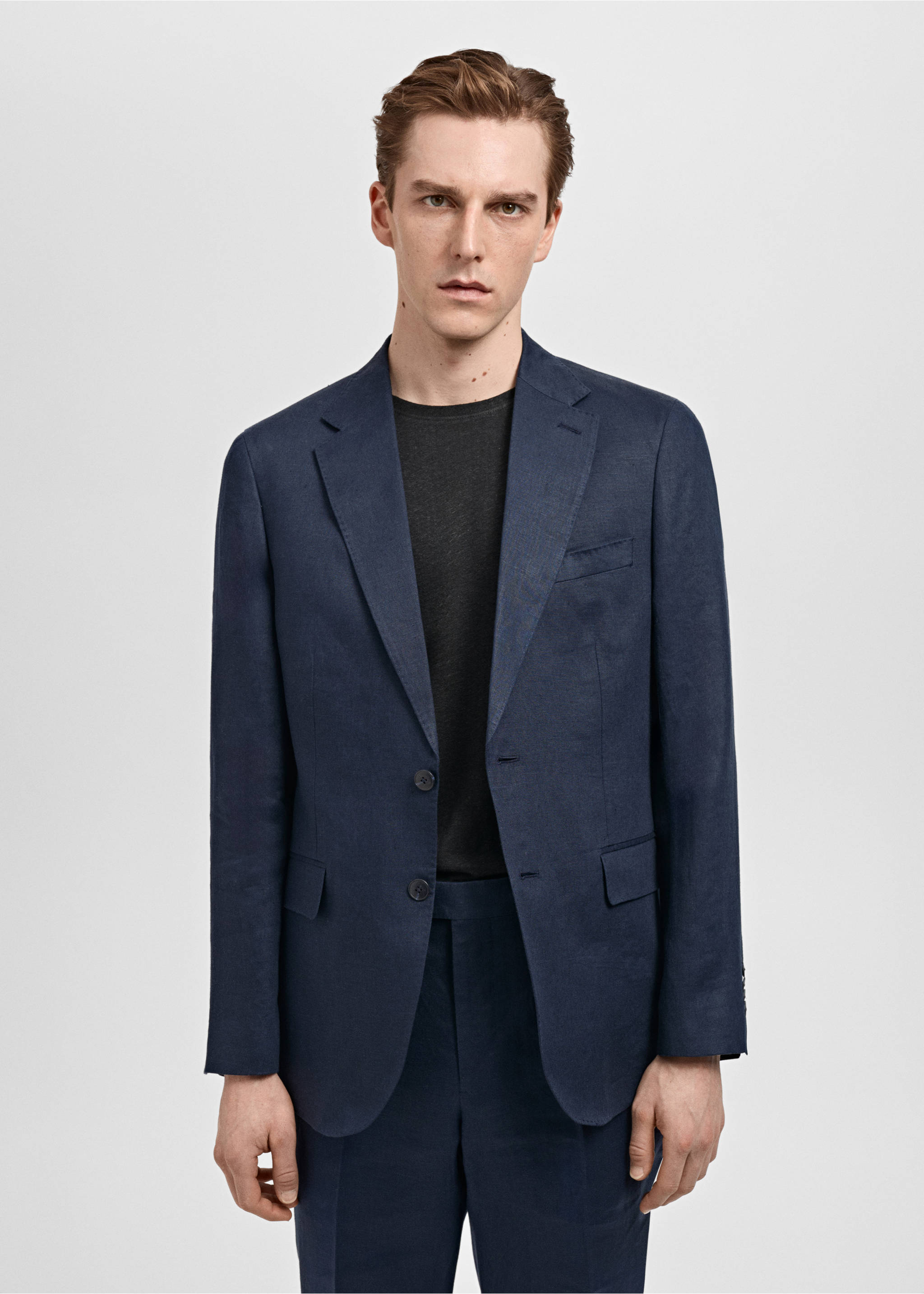 Americana vestit Amalfi 100% lli slim fit - Pla mig, Blau marí fosc. Ref: 87075919-00.