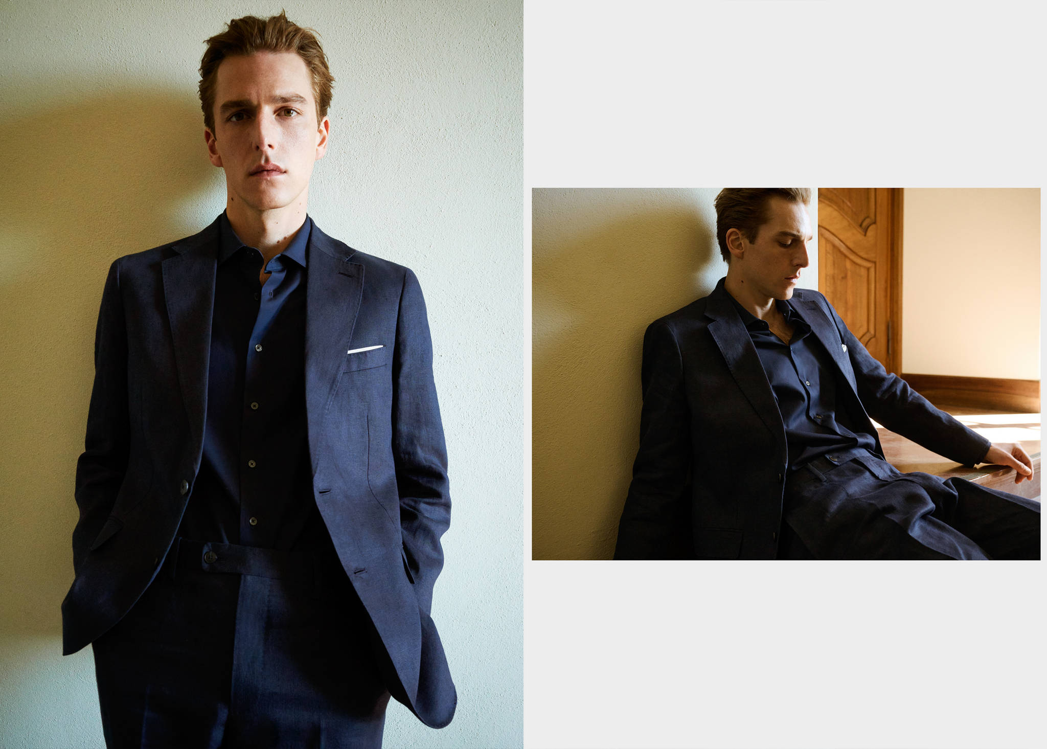 Amalfi 100% linen slim-fit suit jacket - Panoramic plane