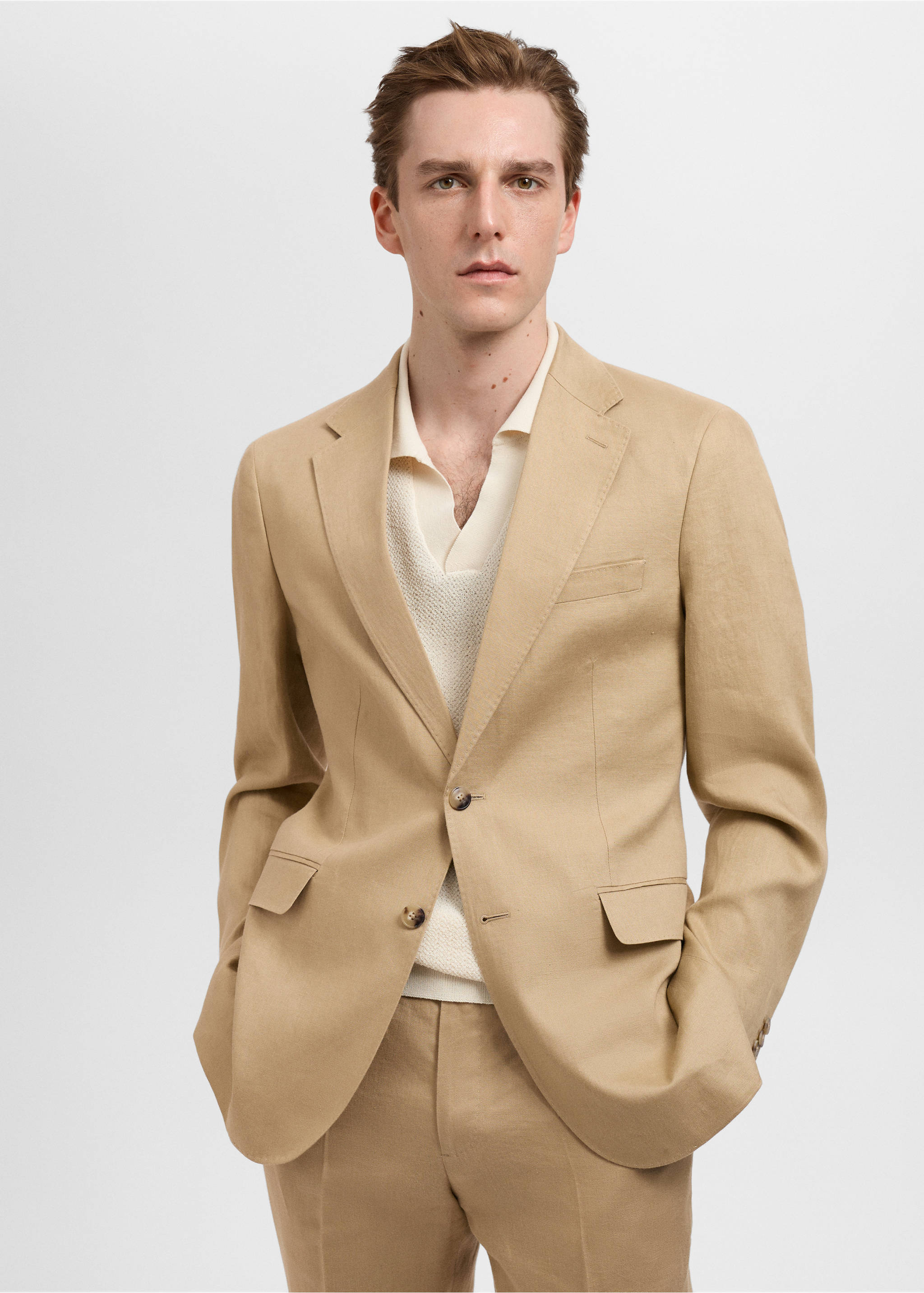 Amalfi 100% linen slim-fit suit jacket - Medium plane, Beige. Ref: 87075920-00.