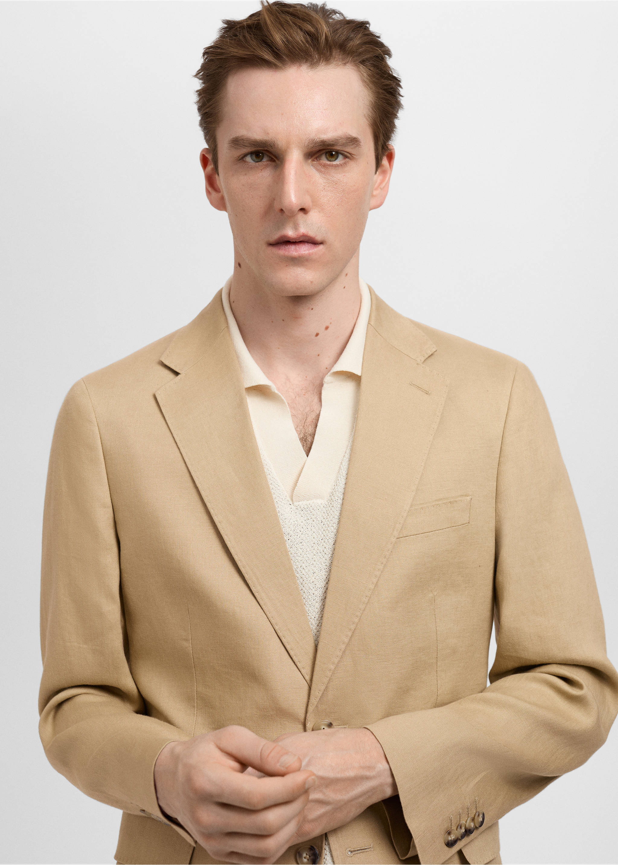 Amalfi 100% linen slim-fit suit jacket - Details of the article 1, Beige. Ref: 87075920-00.