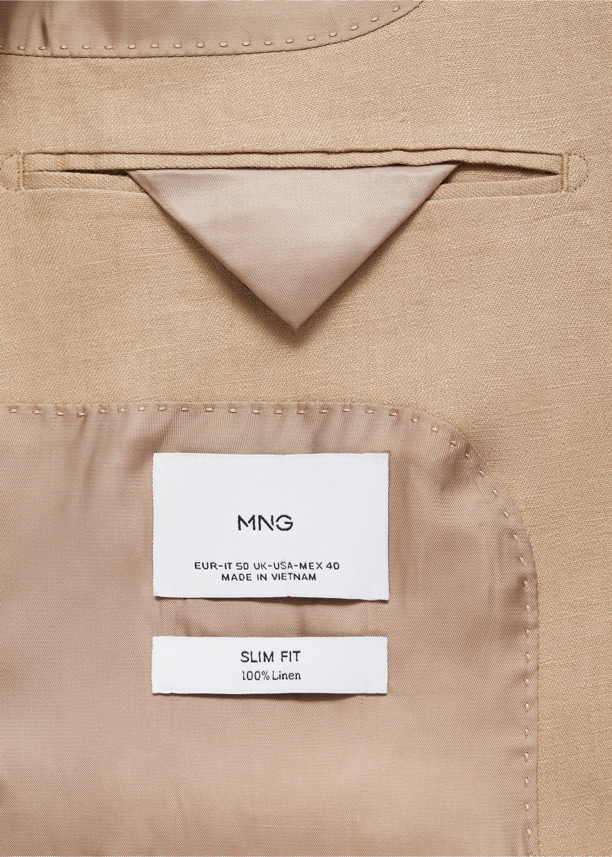 Amalfi 100% linen slim-fit suit jacket - Details of the article 8, Beige. Ref: 87075920-00.