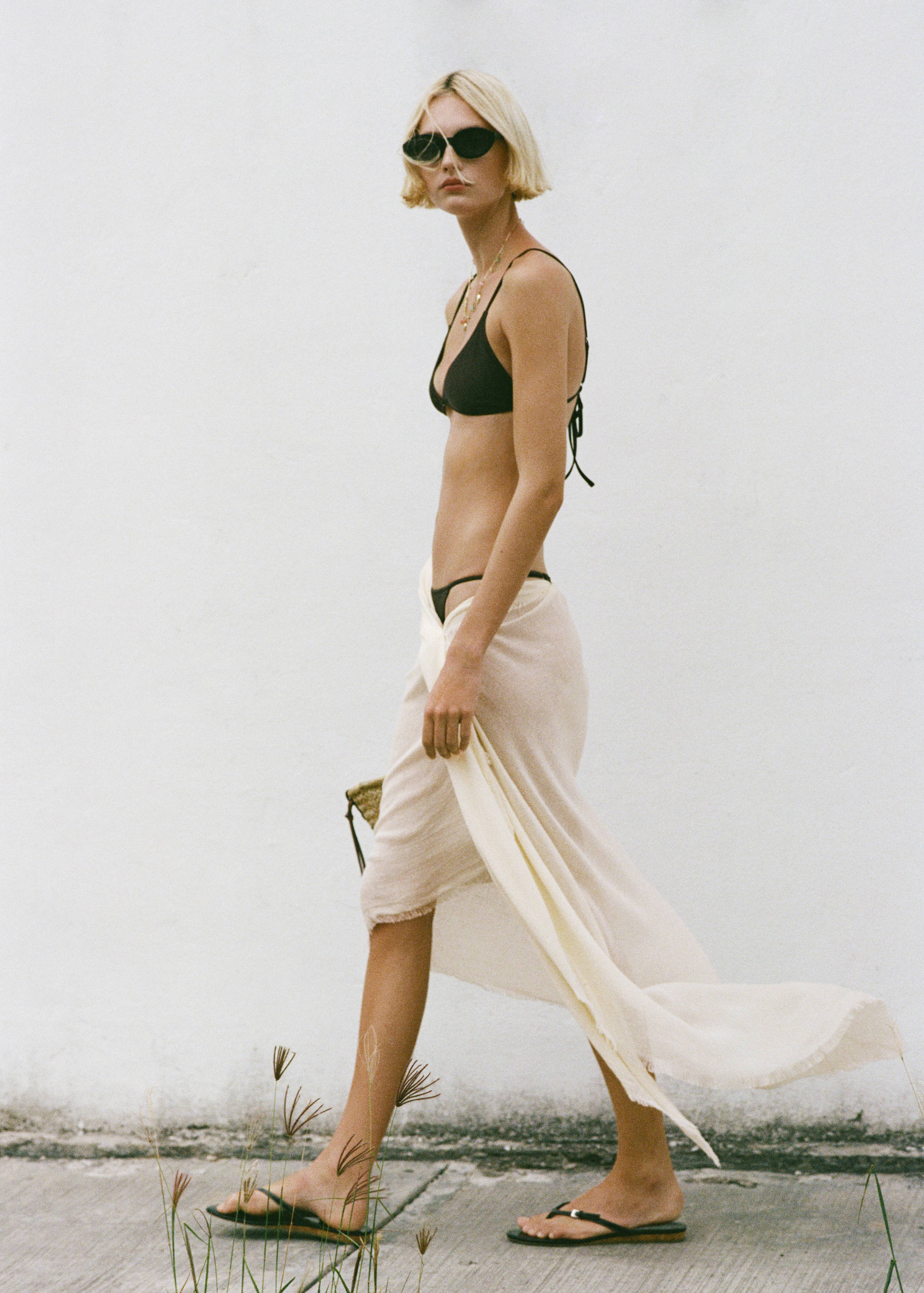 Foulard en lin mélangé rayures - Plan général