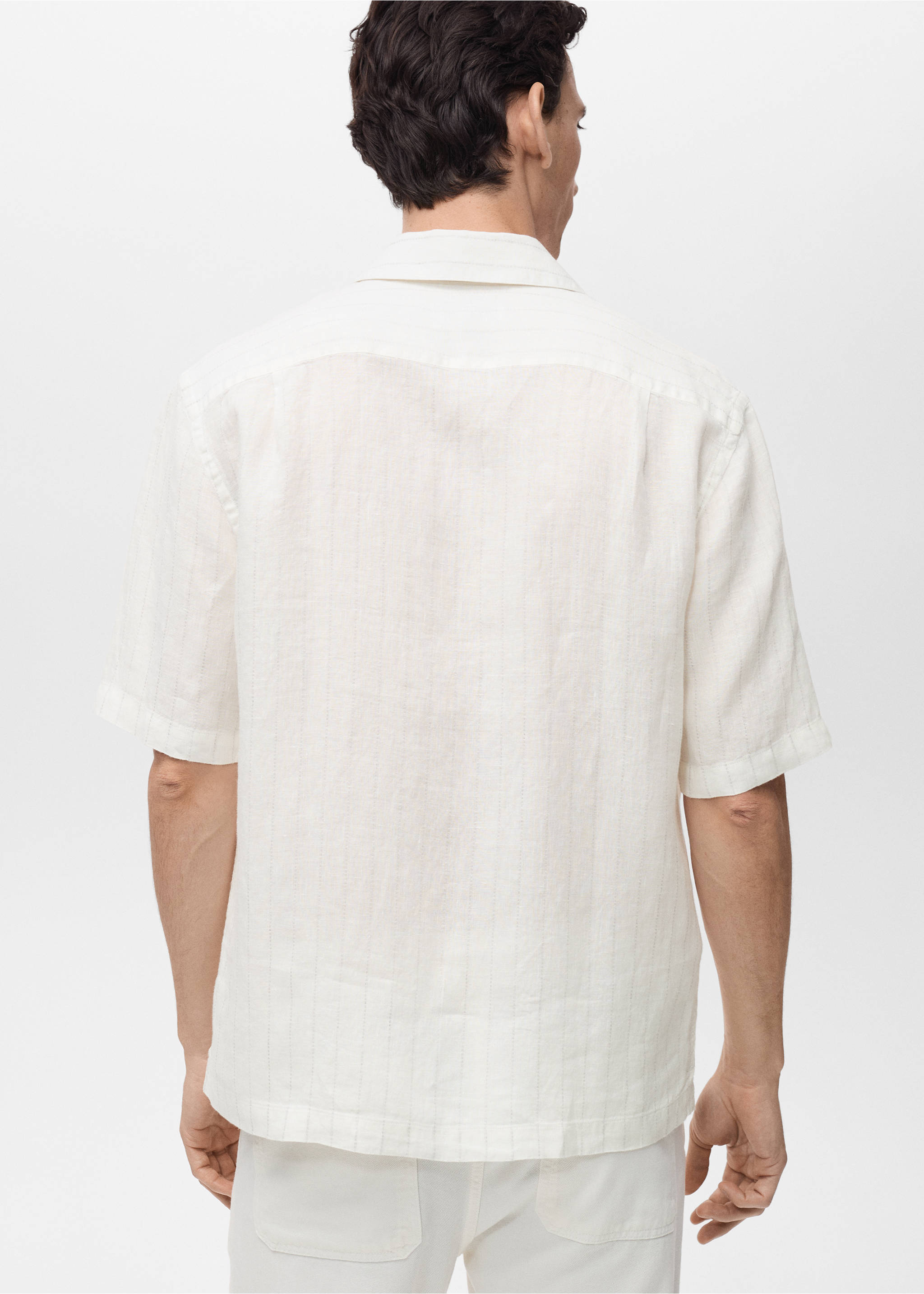 Chemise 100 % lin rayures tennis - Verso de l’article, Blanc. Ref: 87075928-00.