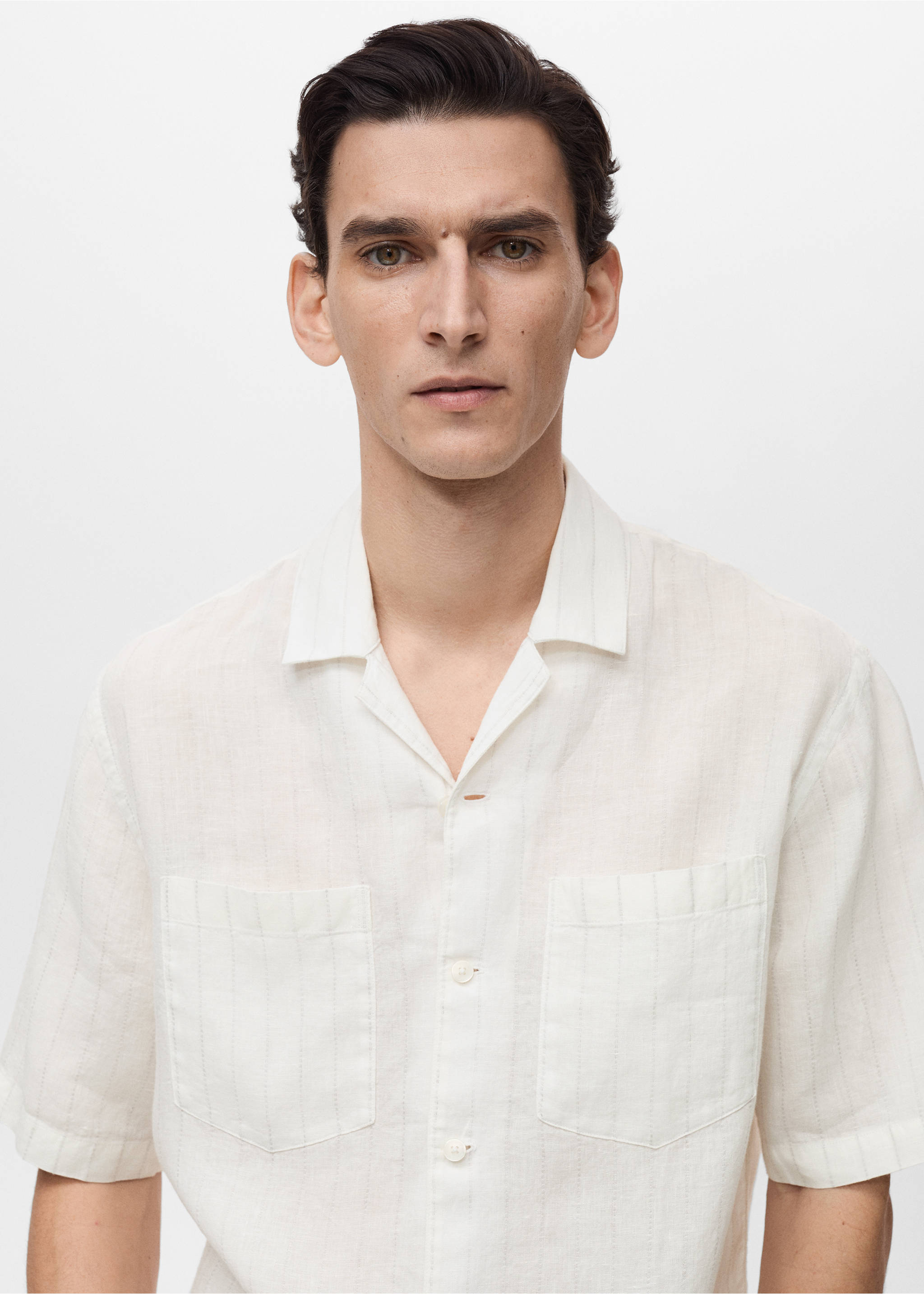 Chemise 100 % lin rayures tennis - Détail de l'article 1, Blanc. Ref: 87075928-00.