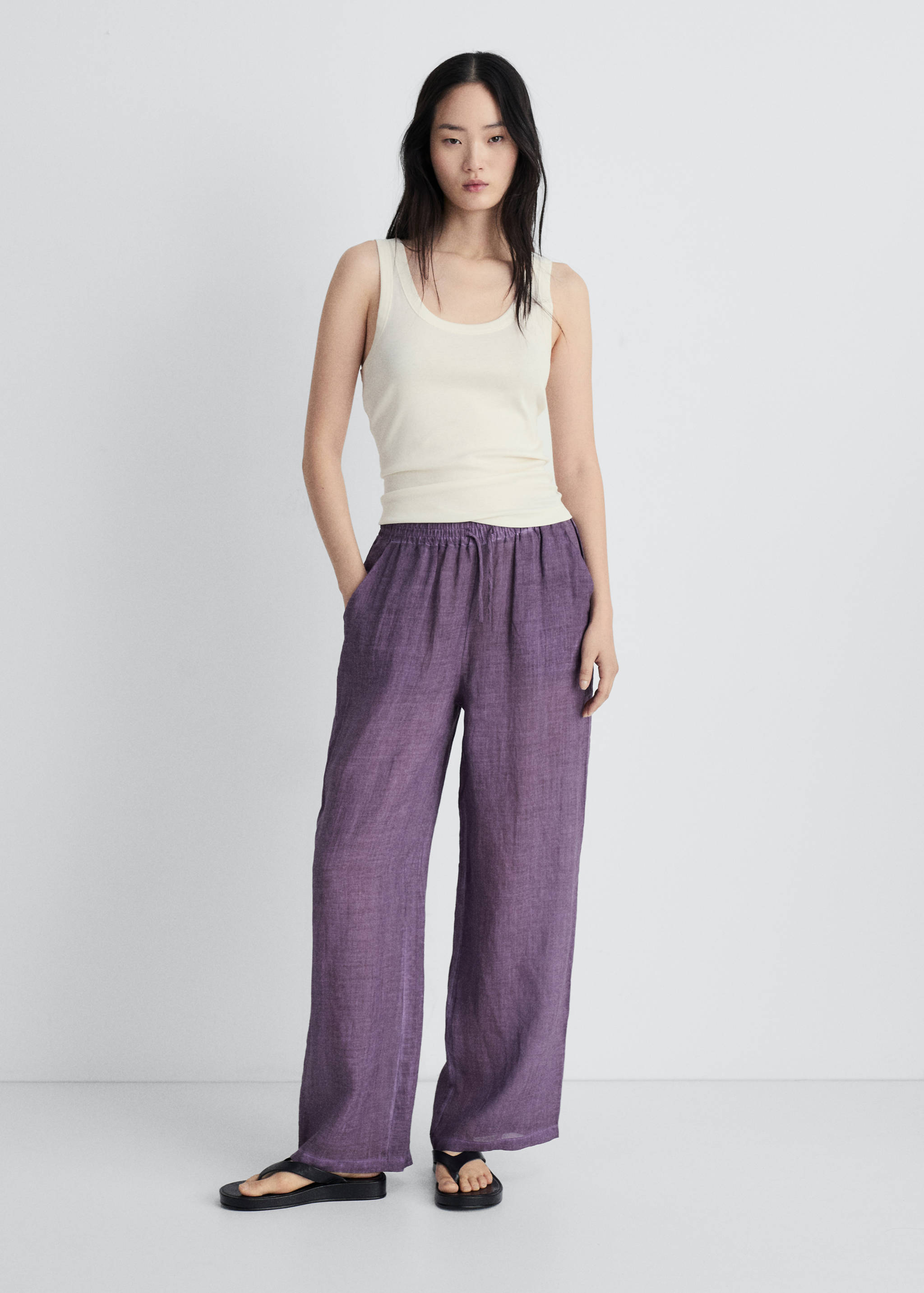 Overdyed-design ramie trousers - General plane