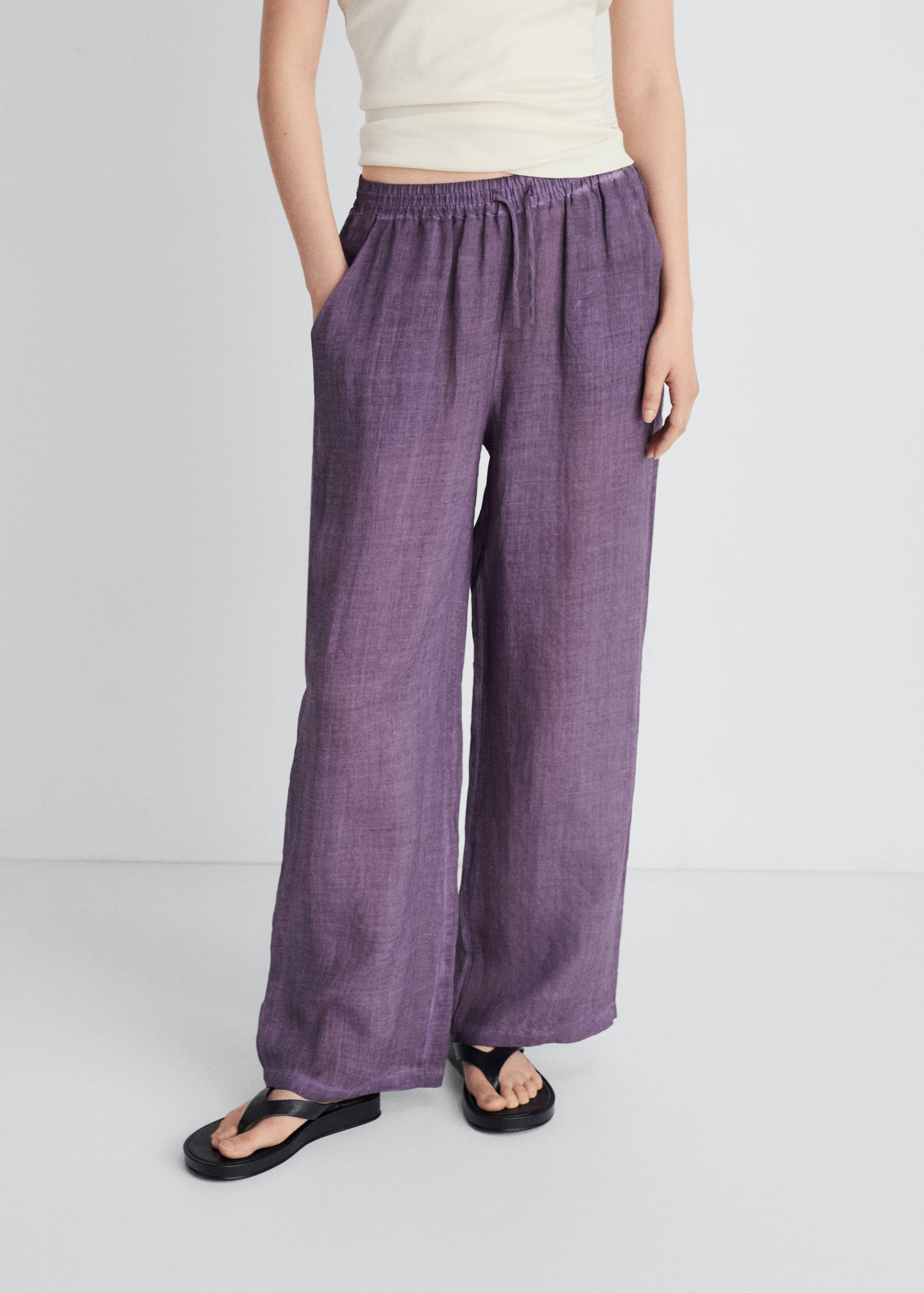 Overdyed-design ramie trousers - Medium plane