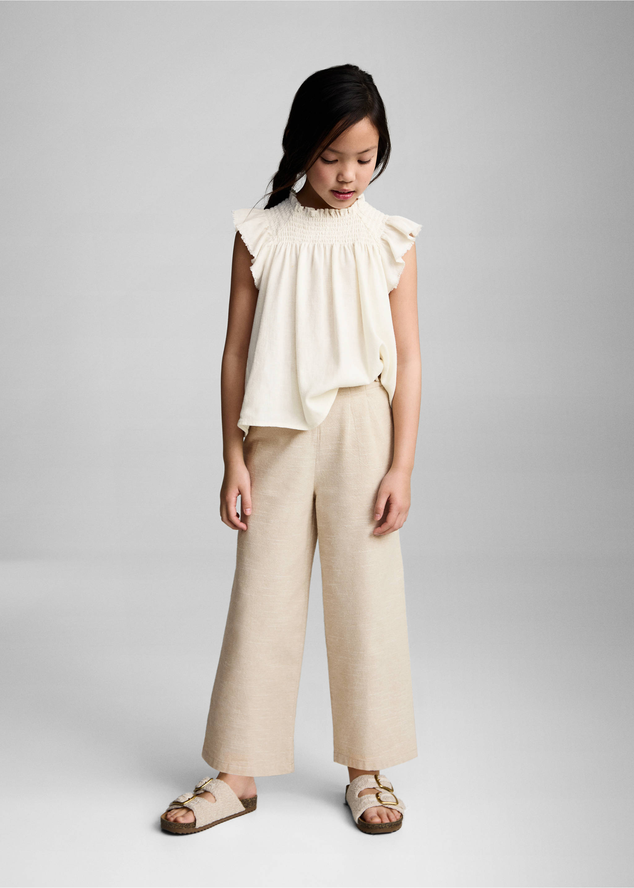 Textured culotte trousers - General plane, Light/Pastel Grey. Ref: 87075937-00.