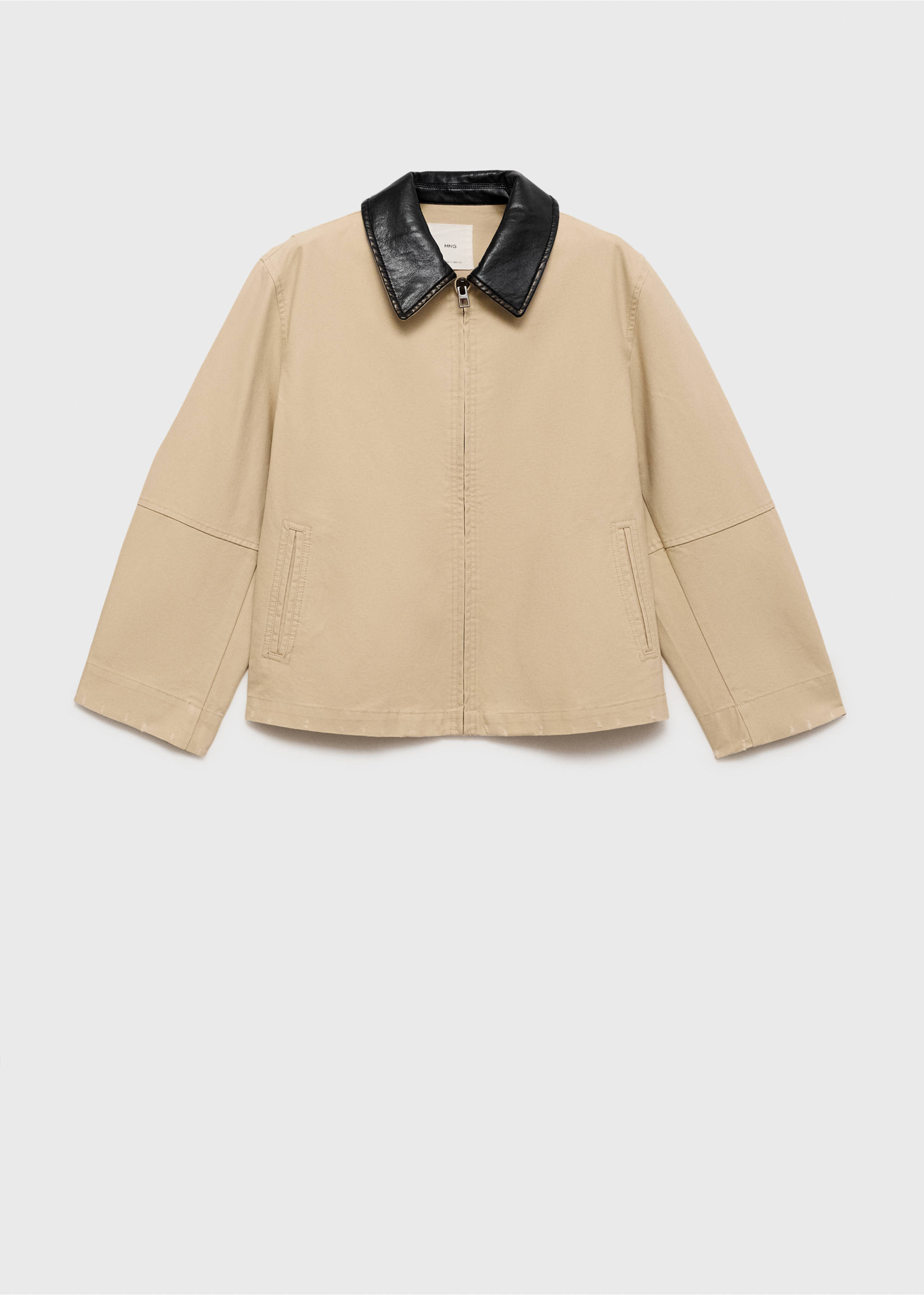 Cotton jacket with contrasting collar - Article without model, Light/Pastel Grey. Ref: 87075944-00.
