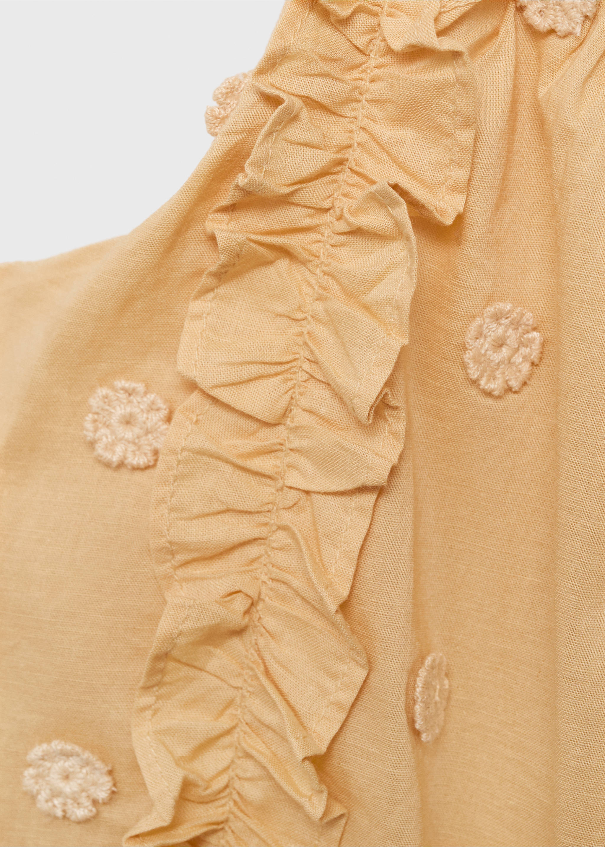 Ruched embroidered blouse - Details of the article 8, Mustard. Ref: 87075949-00.