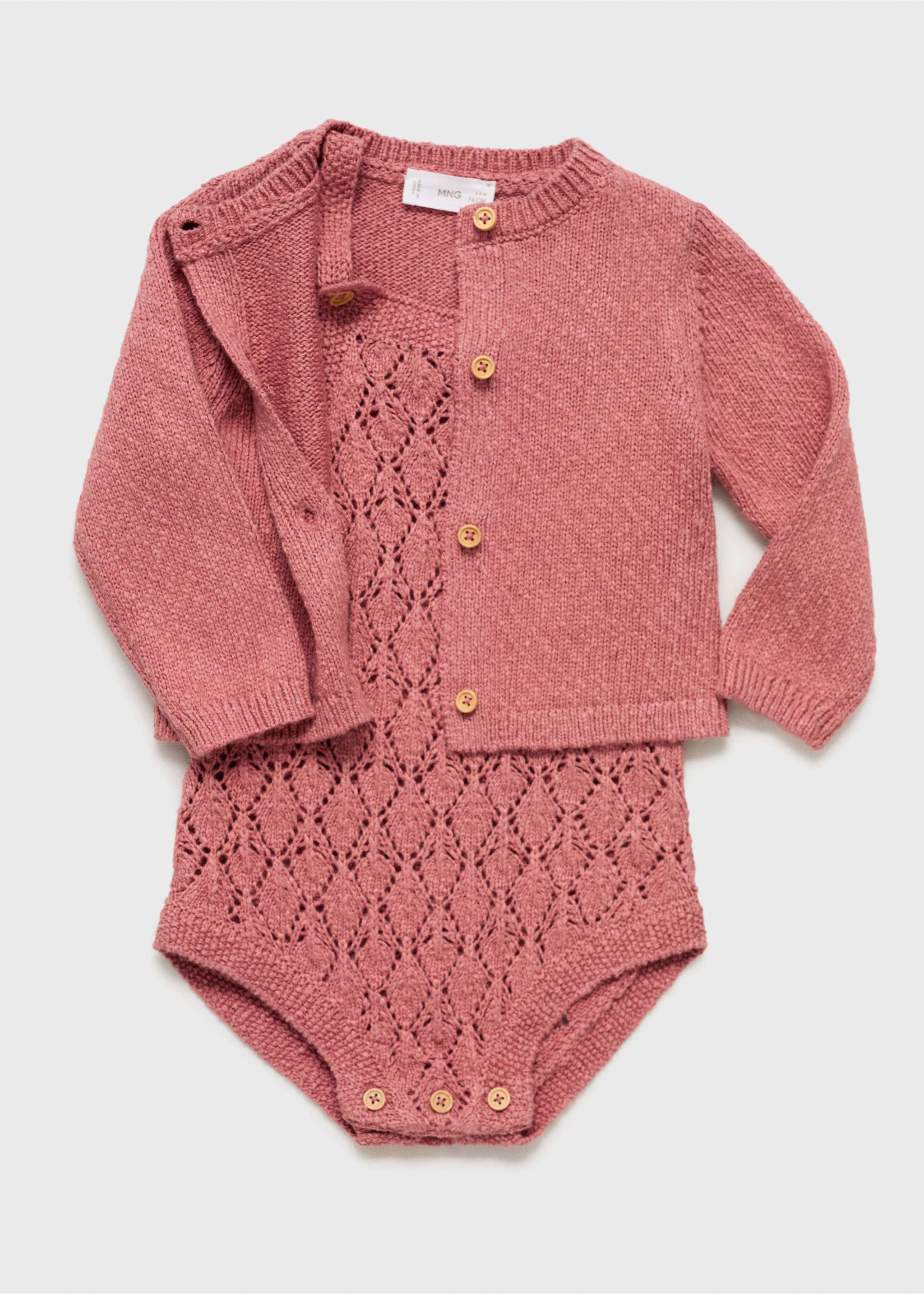 Cotton openwork knitted romper - Details of the article 0, Pink. Ref: 87075954-00.