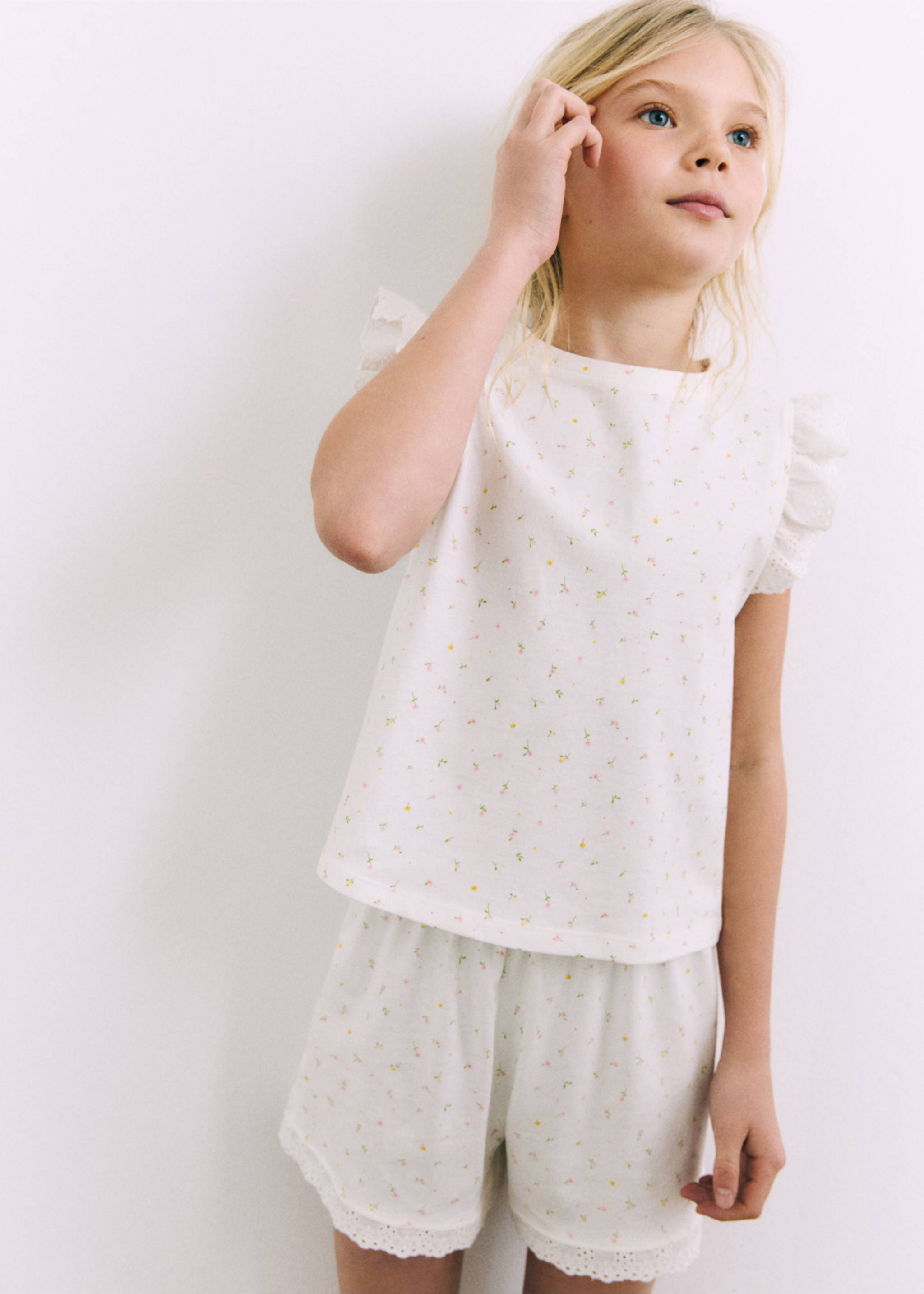 Floral cotton pyjamas - Details of the article 5, Off White. Ref: 87075974-00.