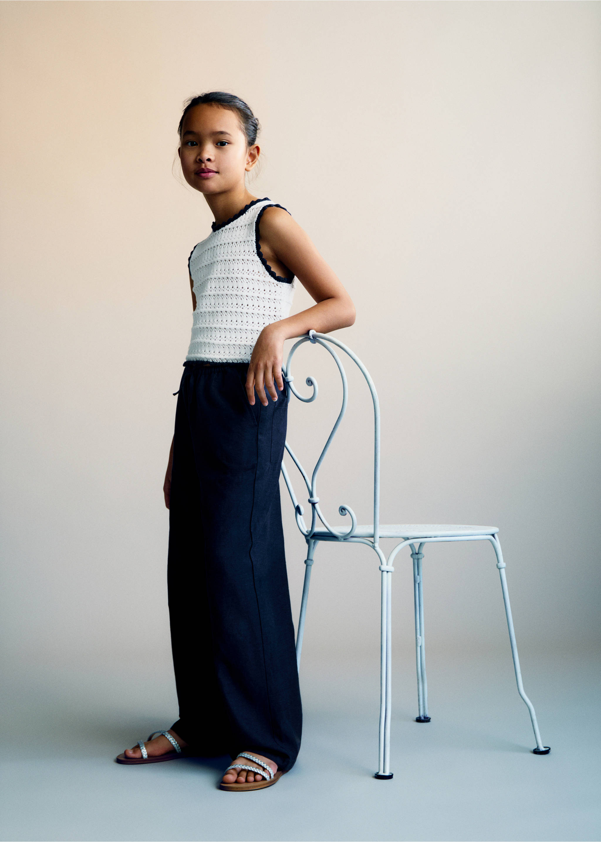 Knitted top with contrasting trim - General plane, White. Ref: 87075980-00.