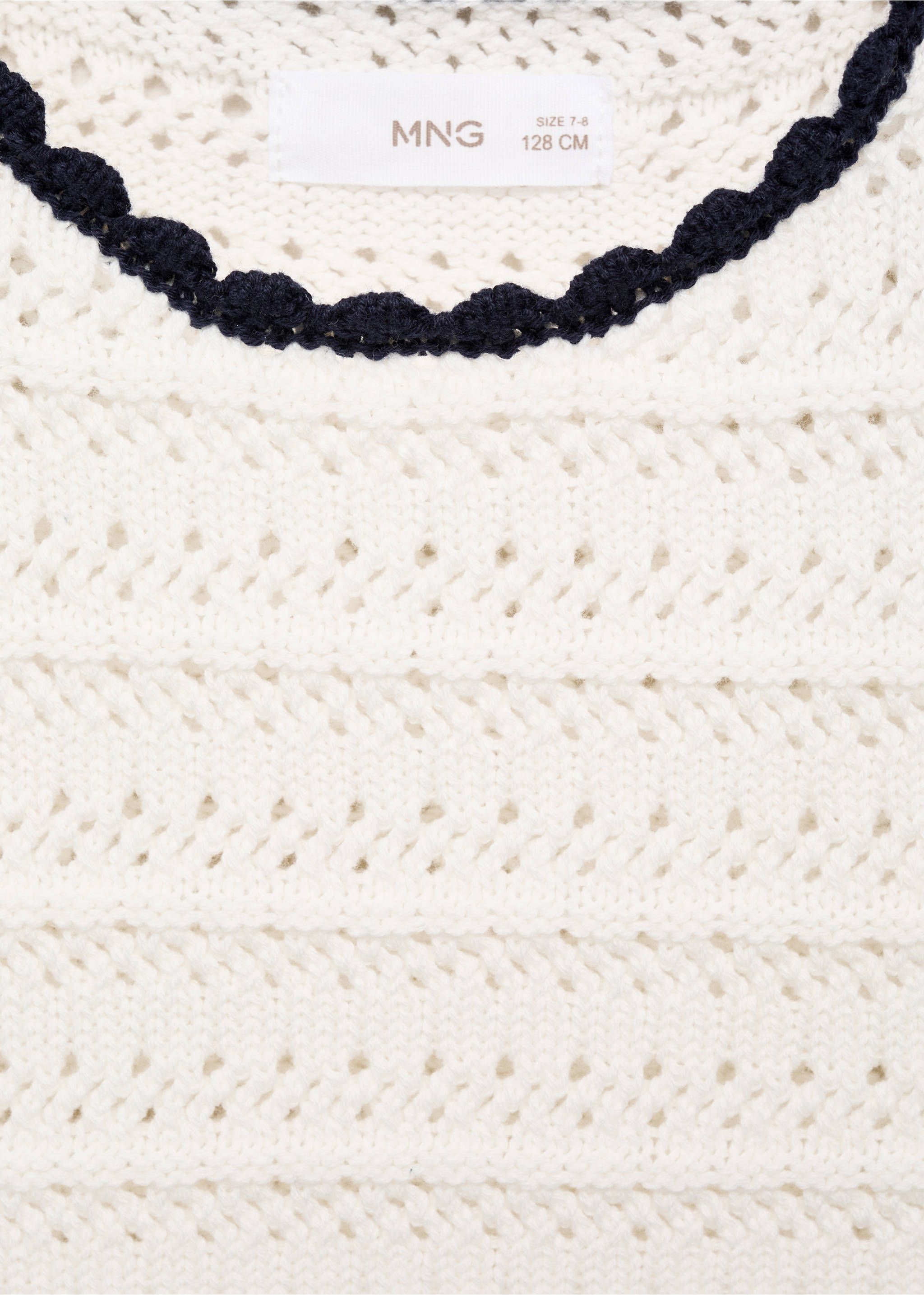 Knitted top with contrasting trim - Details of the article 8, White. Ref: 87075980-00.