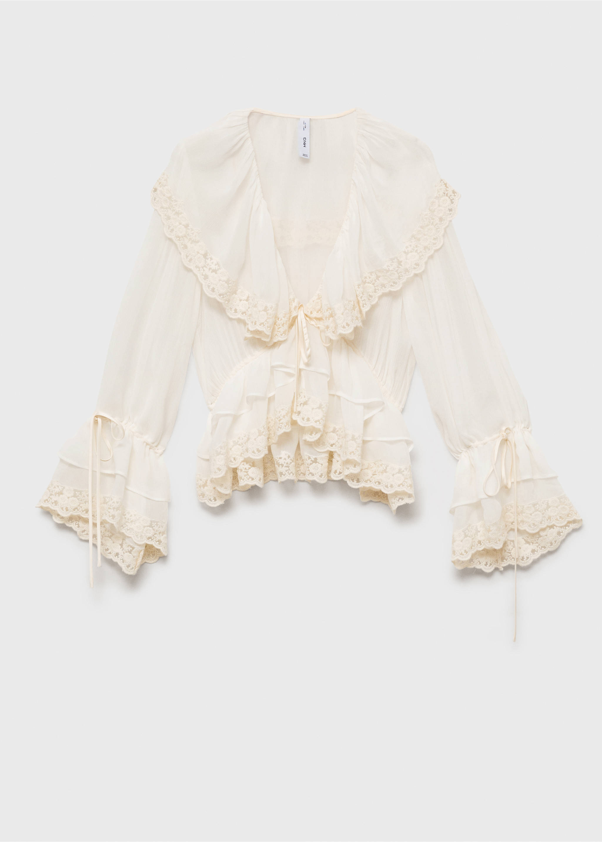 Blouse met ruches en kantdetail - Artikel zonder model, Ecru. Ref: 87075992-00.