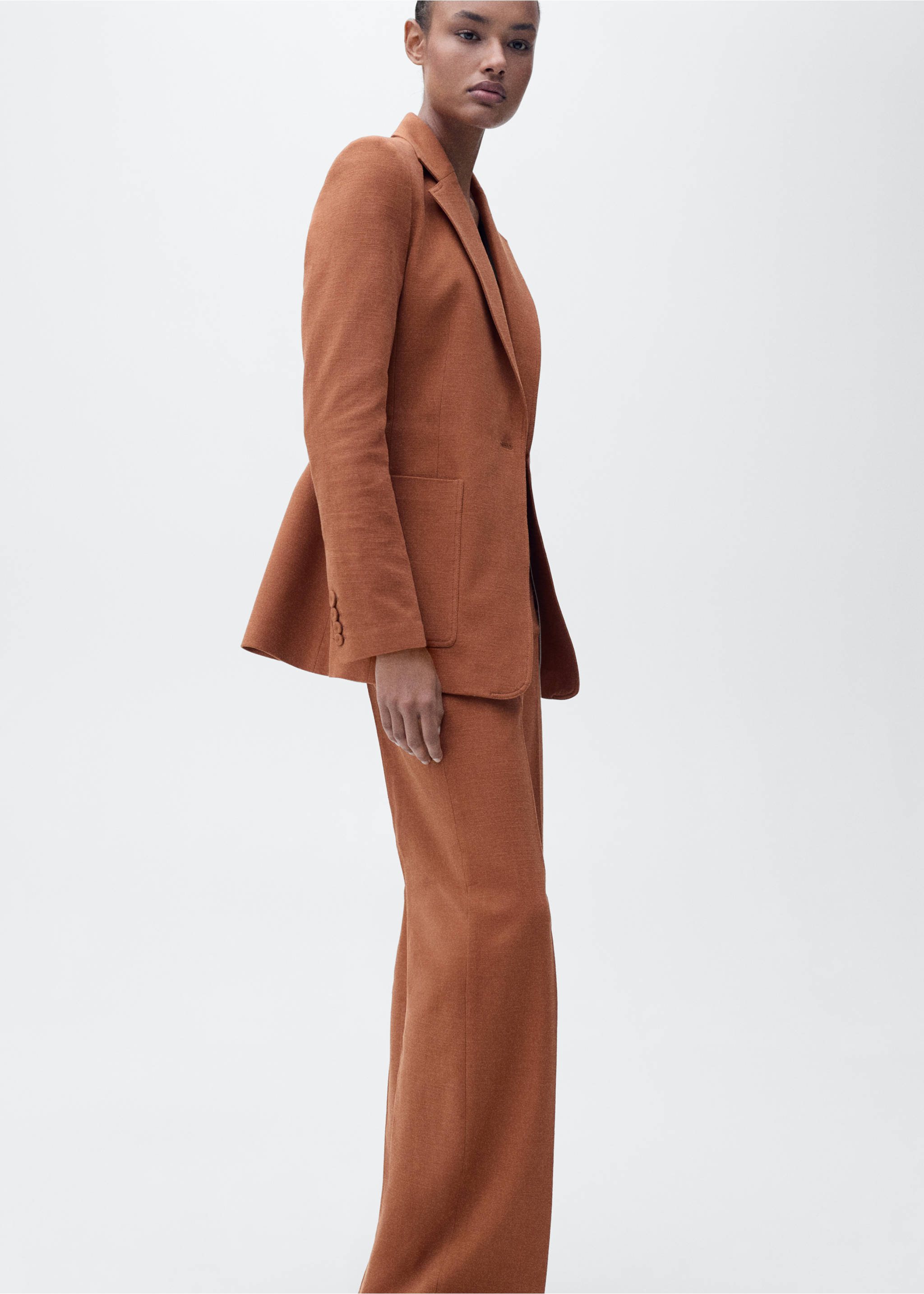 Cotton and linen-blend suit trousers - Details of the article 3, Caramel. Ref: 87075993-00.
