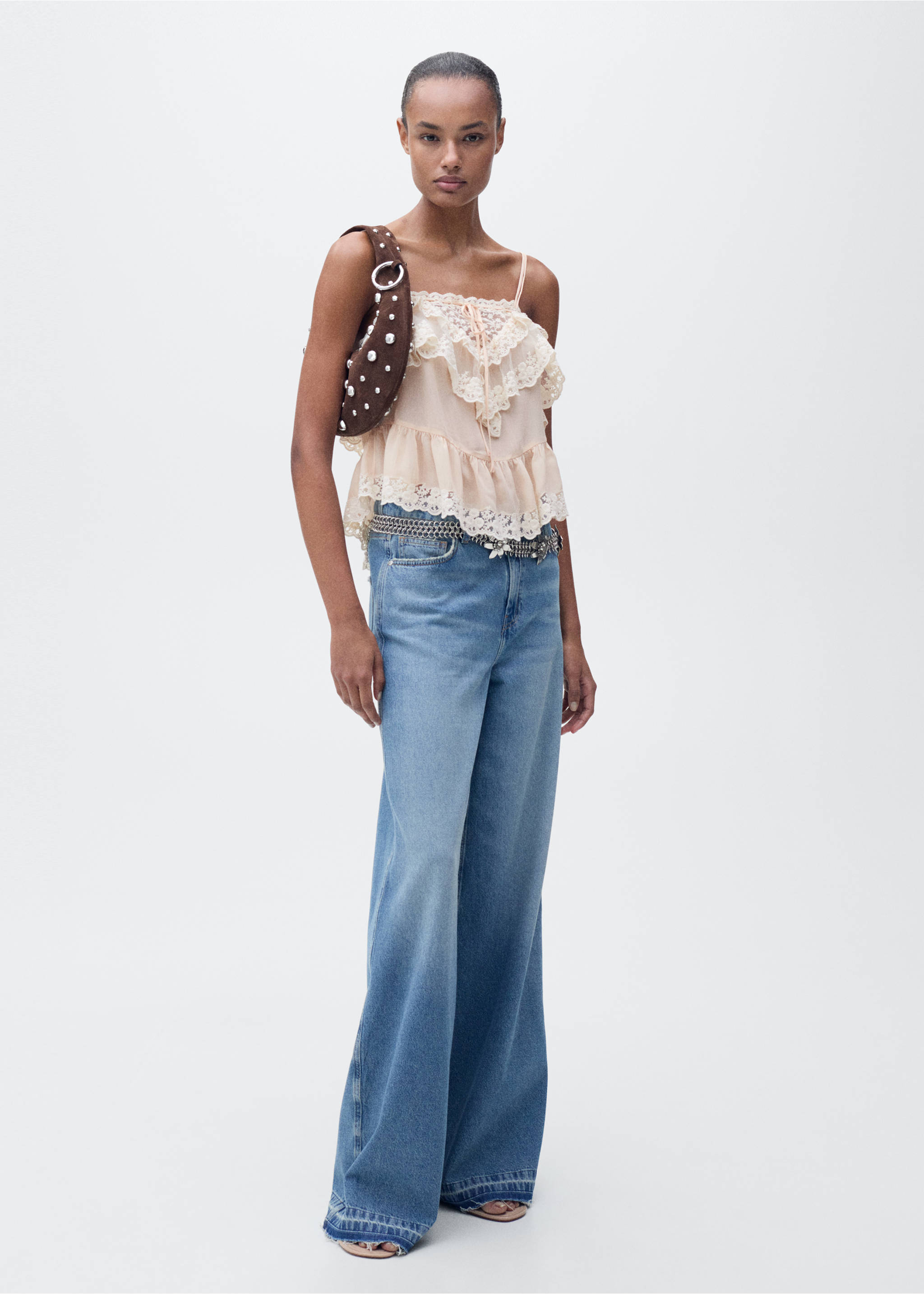 Ruffle top with lace detail - General plane, Pastel Pink. Ref: 87075994-00.