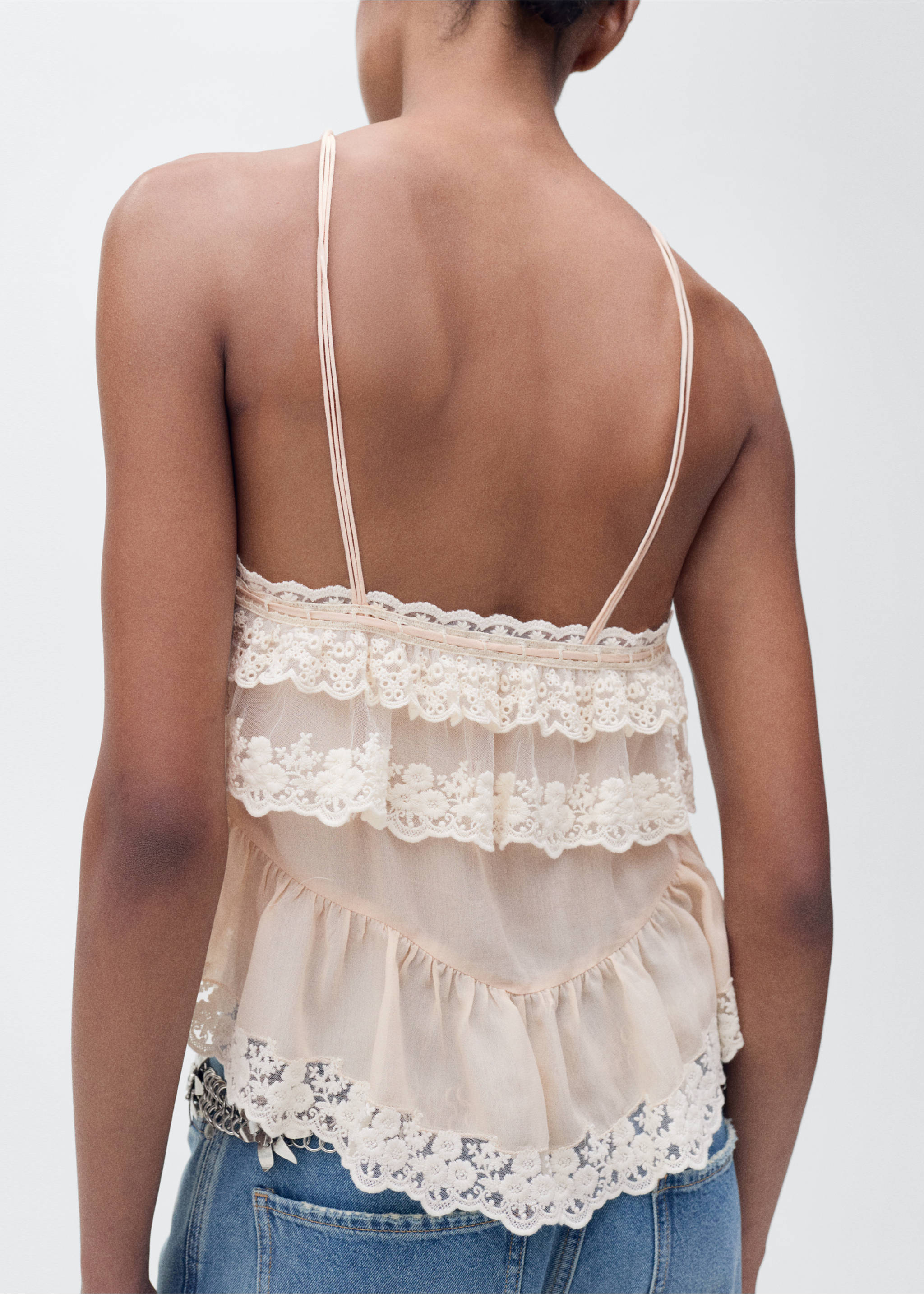 Ruffle top with lace detail - Reverse of the article, Pastel Pink. Ref: 87075994-00.