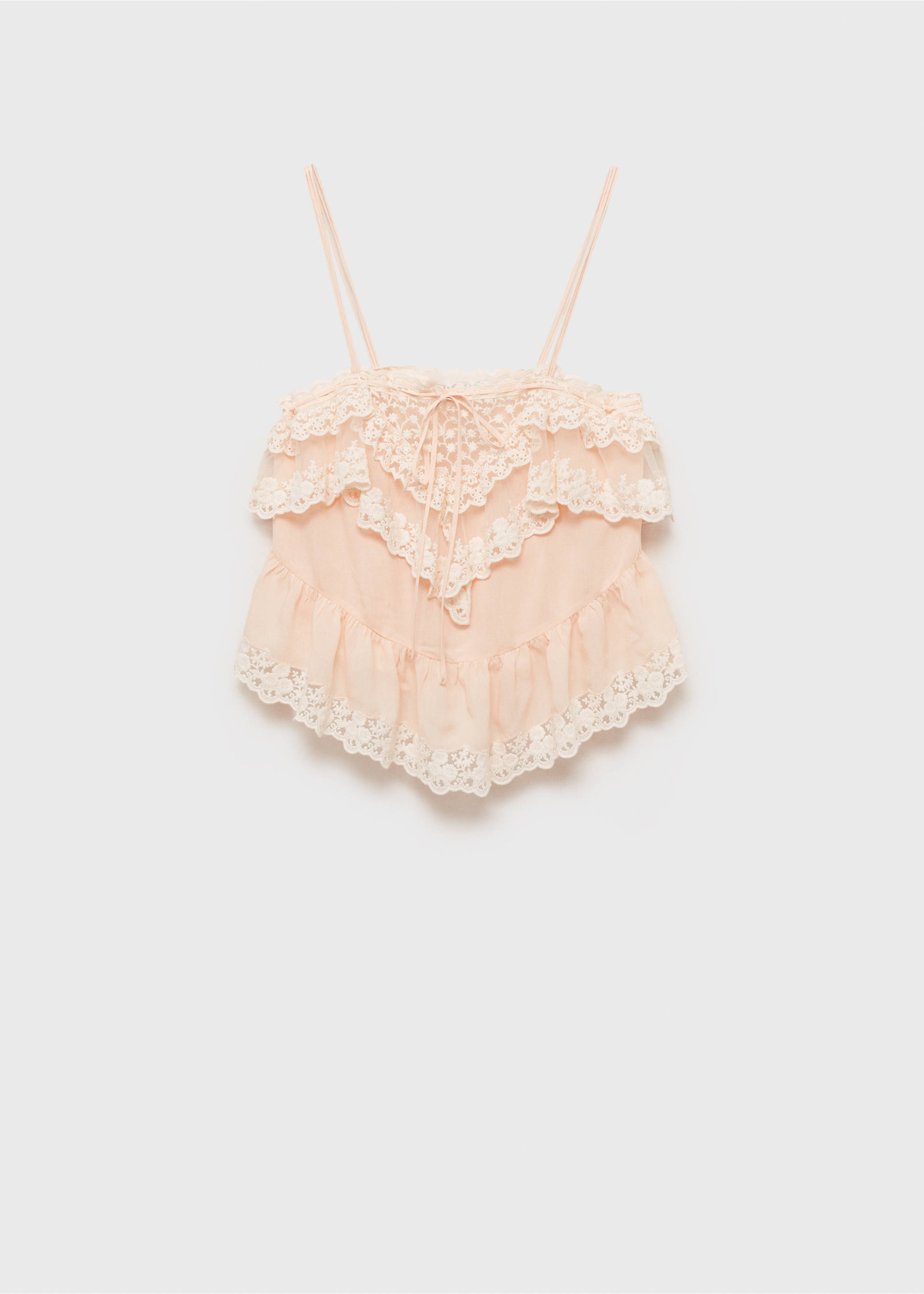 Ruffle top with lace detail - Article without model, Pastel Pink. Ref: 87075994-00.