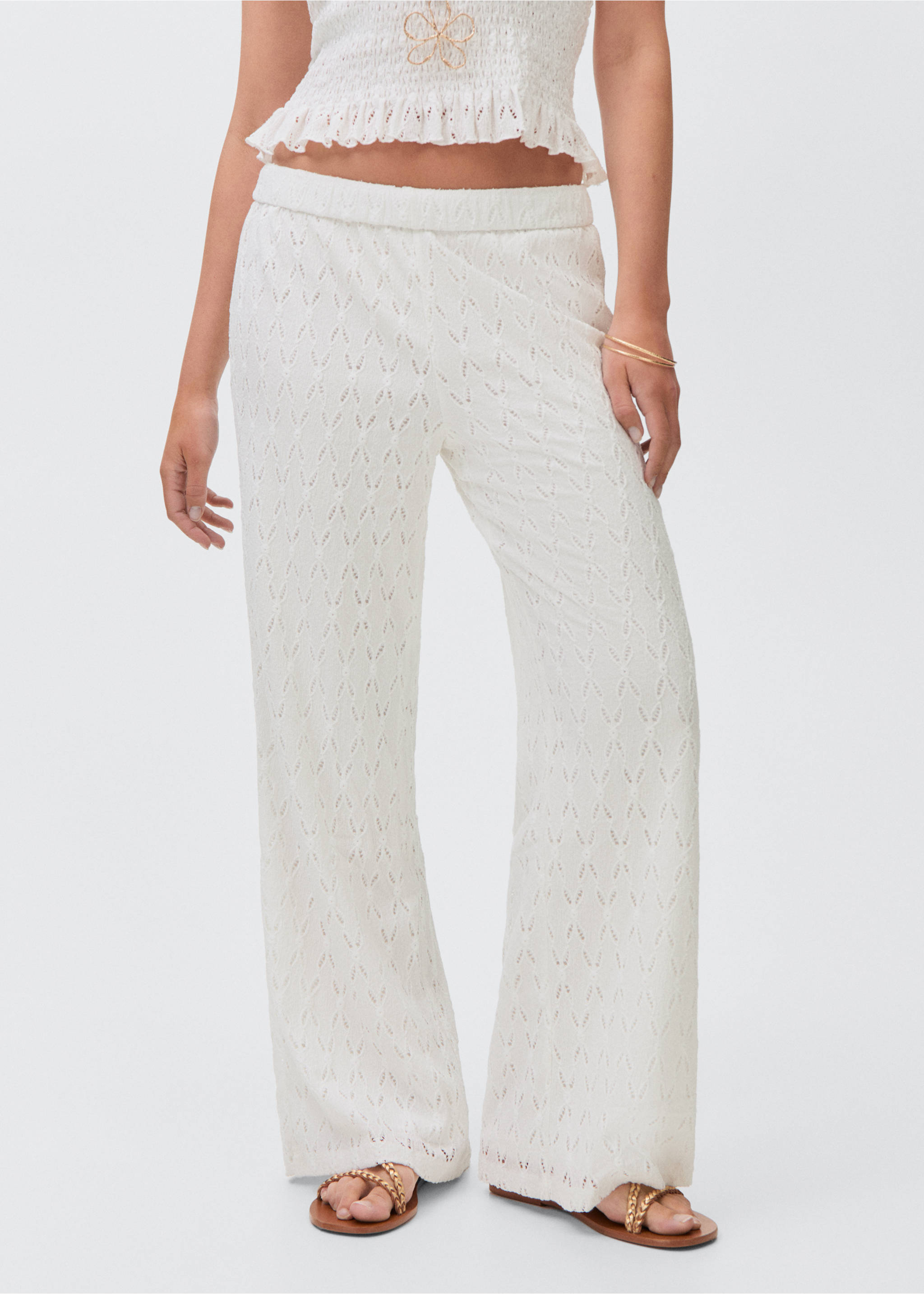 Swiss-embroidered pants - Medium plane, Off White. Ref: 87076335-00.