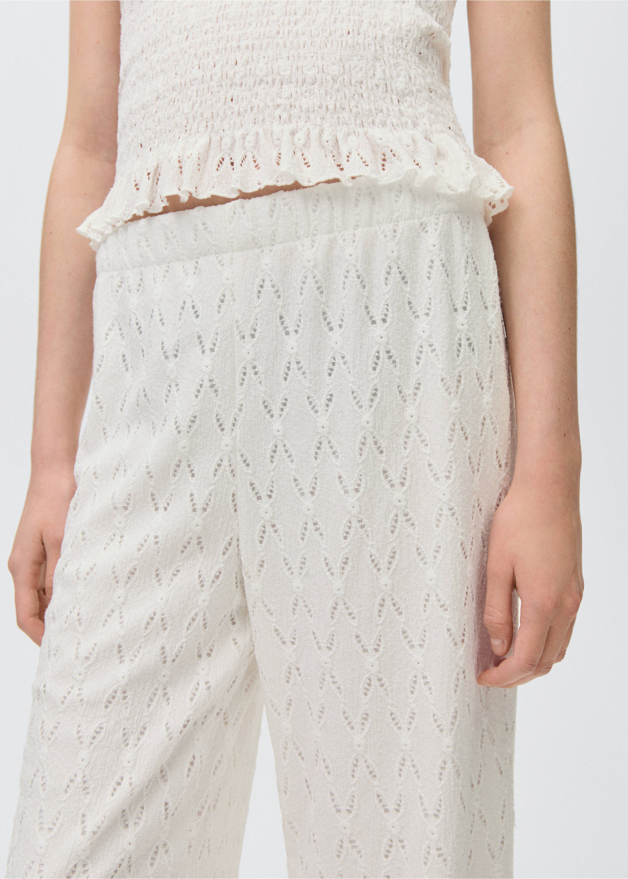 Swiss-embroidered pants - Details of the article 3, Off White. Ref: 87076335-00.