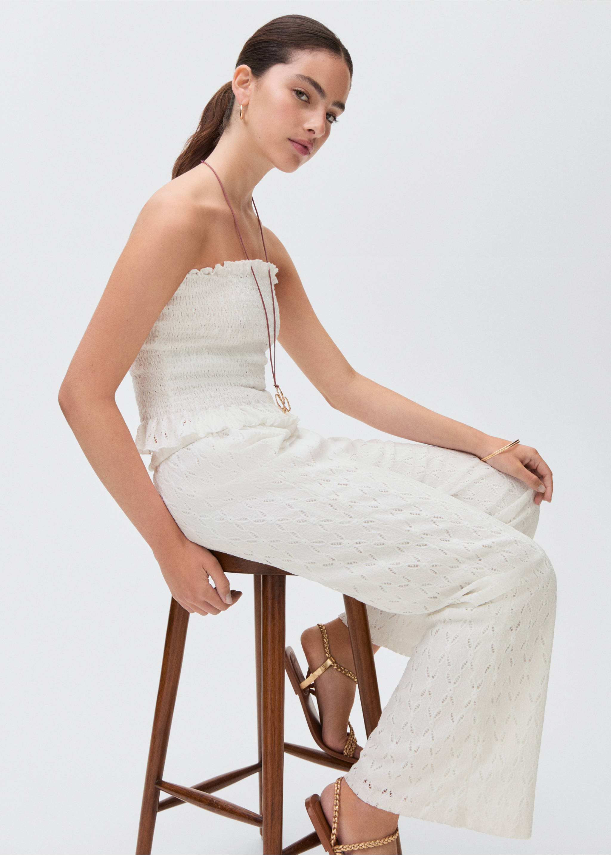 Swiss-embroidered pants - Details of the article 2, Off White. Ref: 87076335-00.