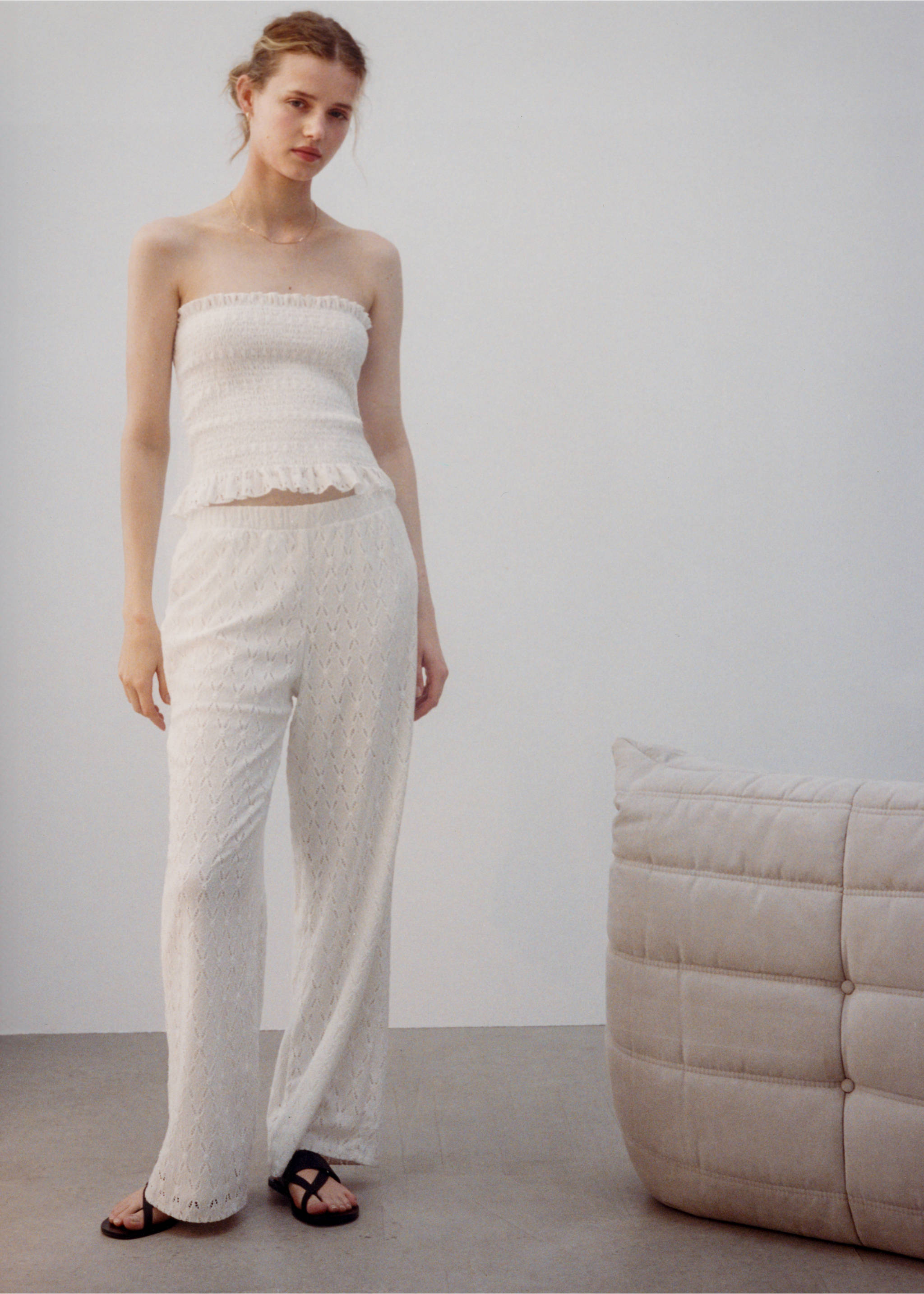 Swiss-embroidered pants - Details of the article 5, Off White. Ref: 87076335-00.
