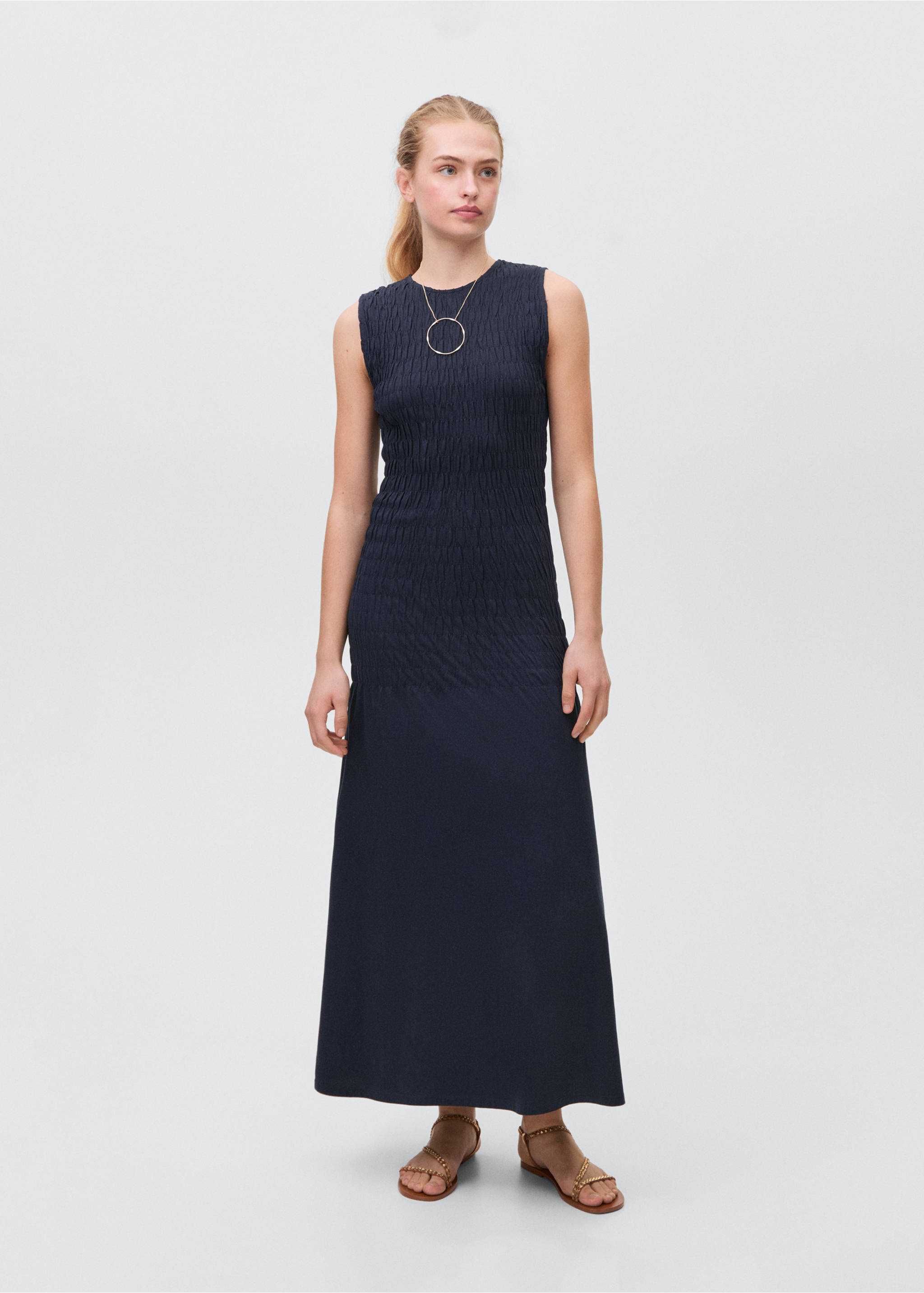 Long dress with ruffled detail - General plane, Dark Navy. Ref: 87076336-00.