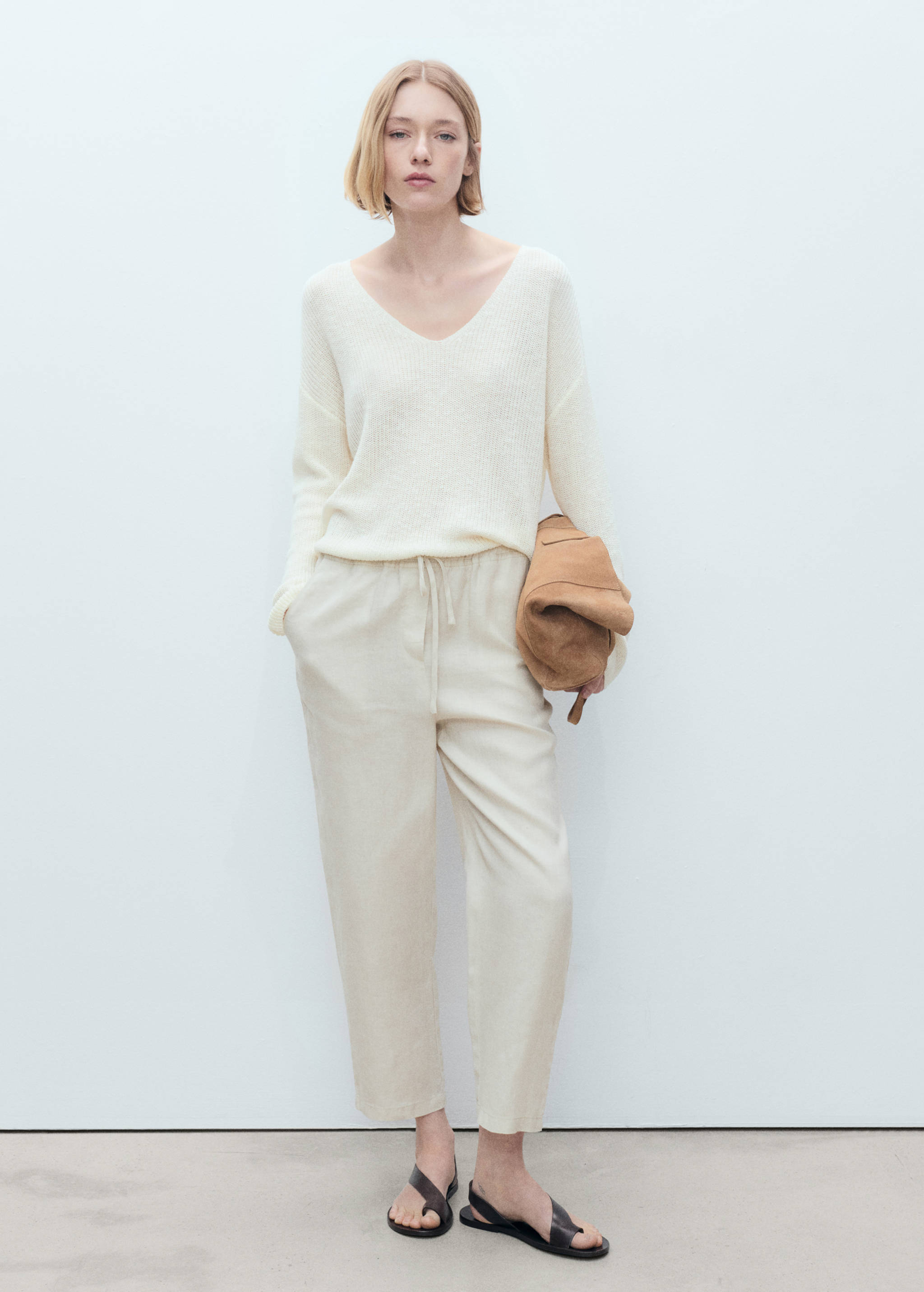 Straight linen-blend trousers - General plane