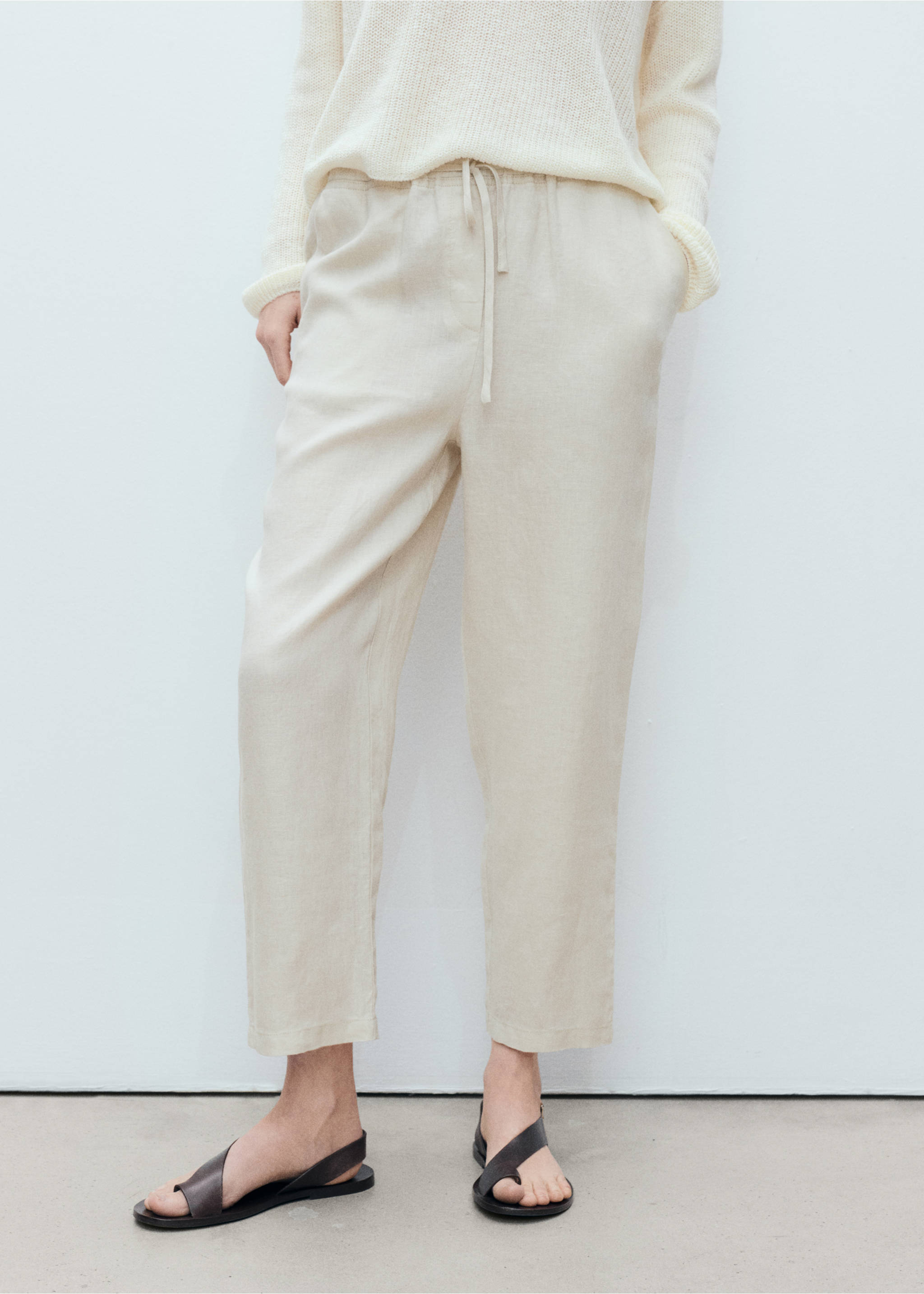 Straight linen-blend trousers - Medium plane, Light/Pastel Grey. Ref: 87076341-00.