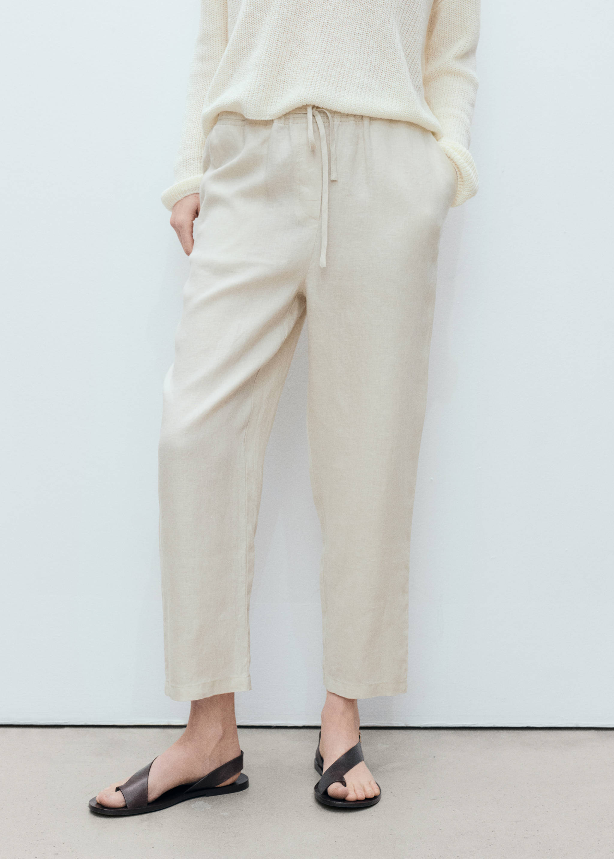 Straight linen-blend trousers - Medium plane