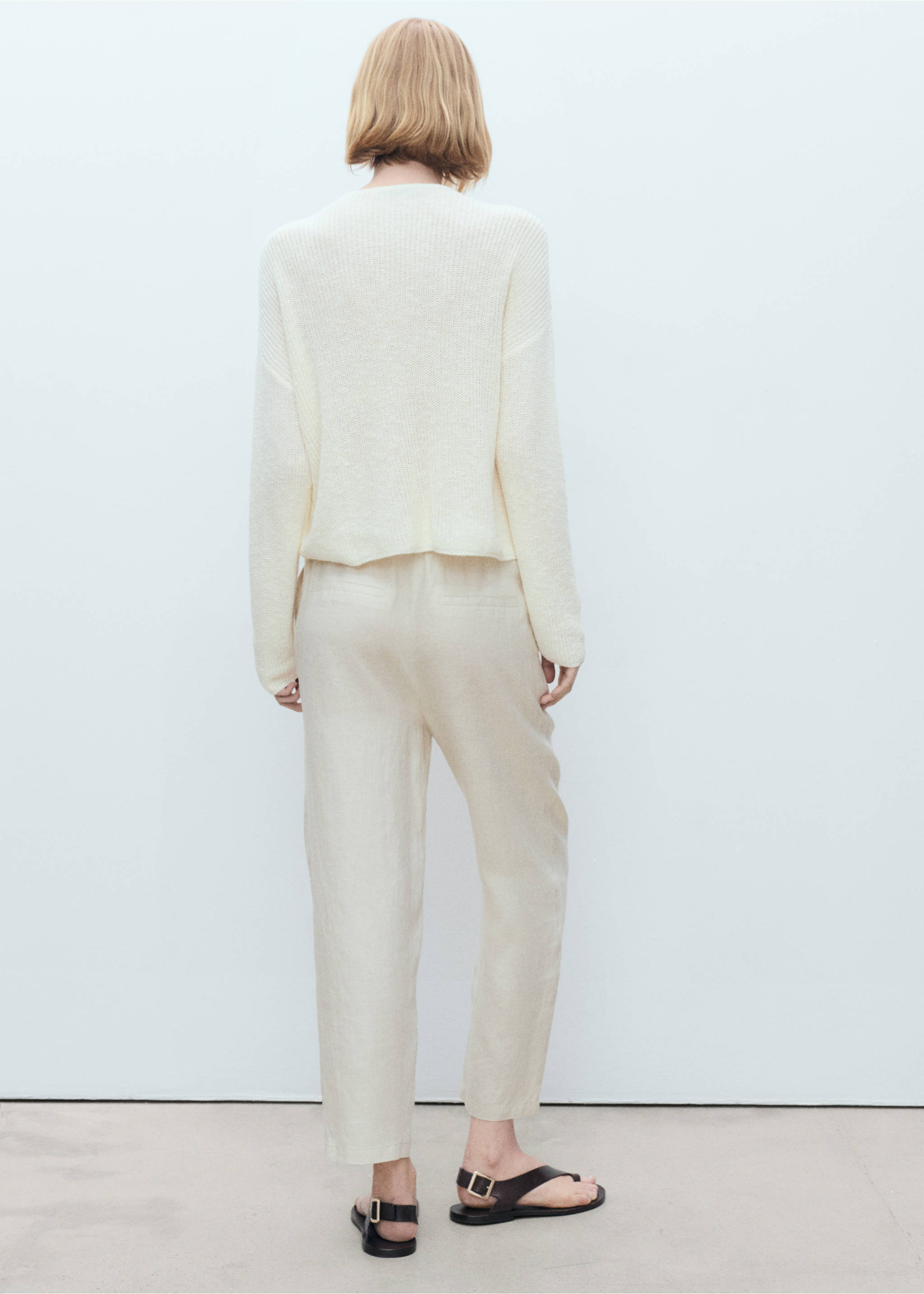 Straight linen-blend trousers - Reverse of the article, Light/Pastel Grey. Ref: 87076341-00.