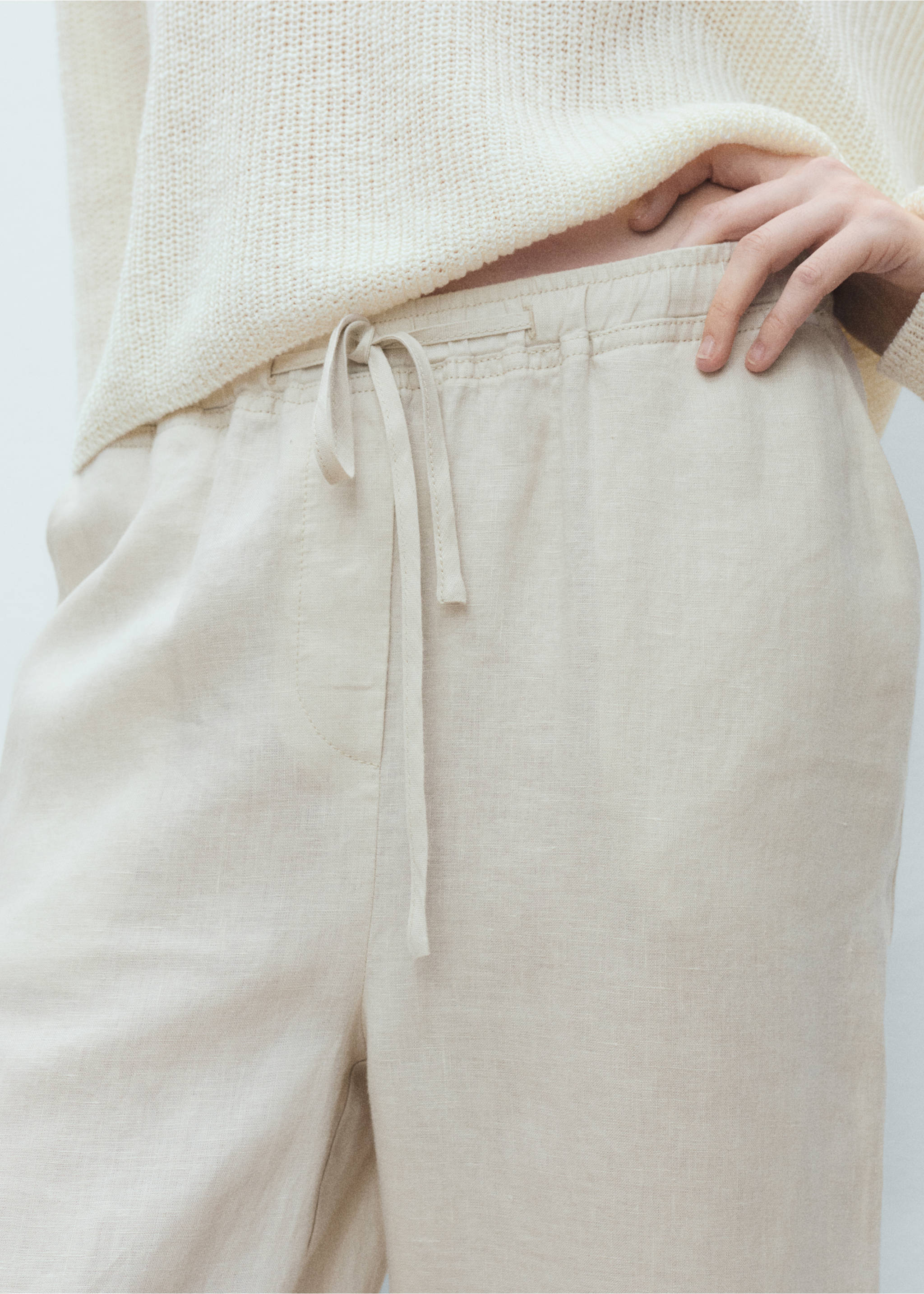 Straight linen-blend trousers - Details of the article 3, Light/Pastel Grey. Ref: 87076341-00.