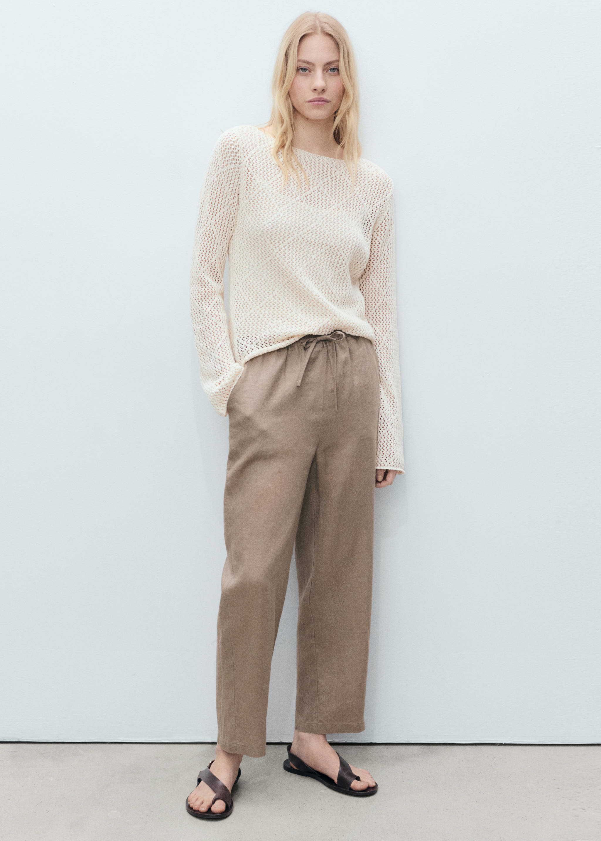 Straight linen-blend trousers - General plane