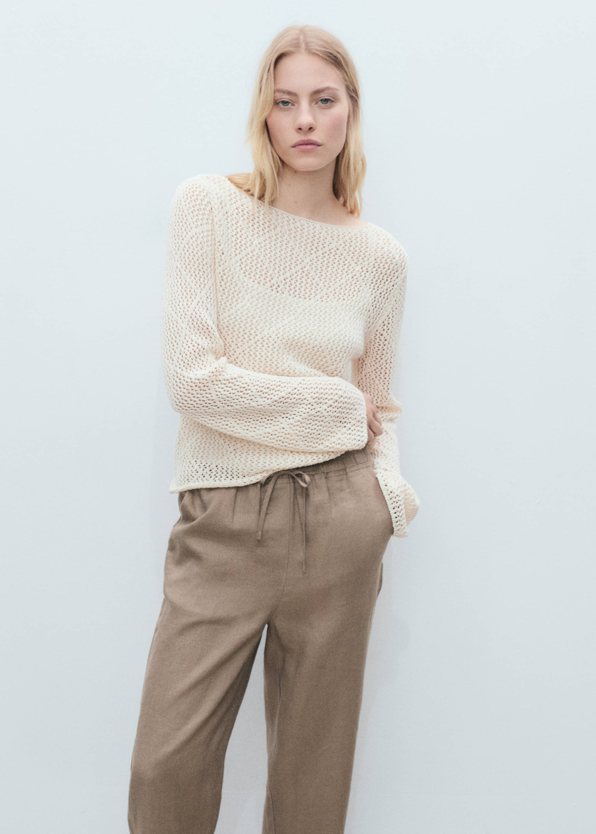 Straight linen-blend trousers - Details of the article 1