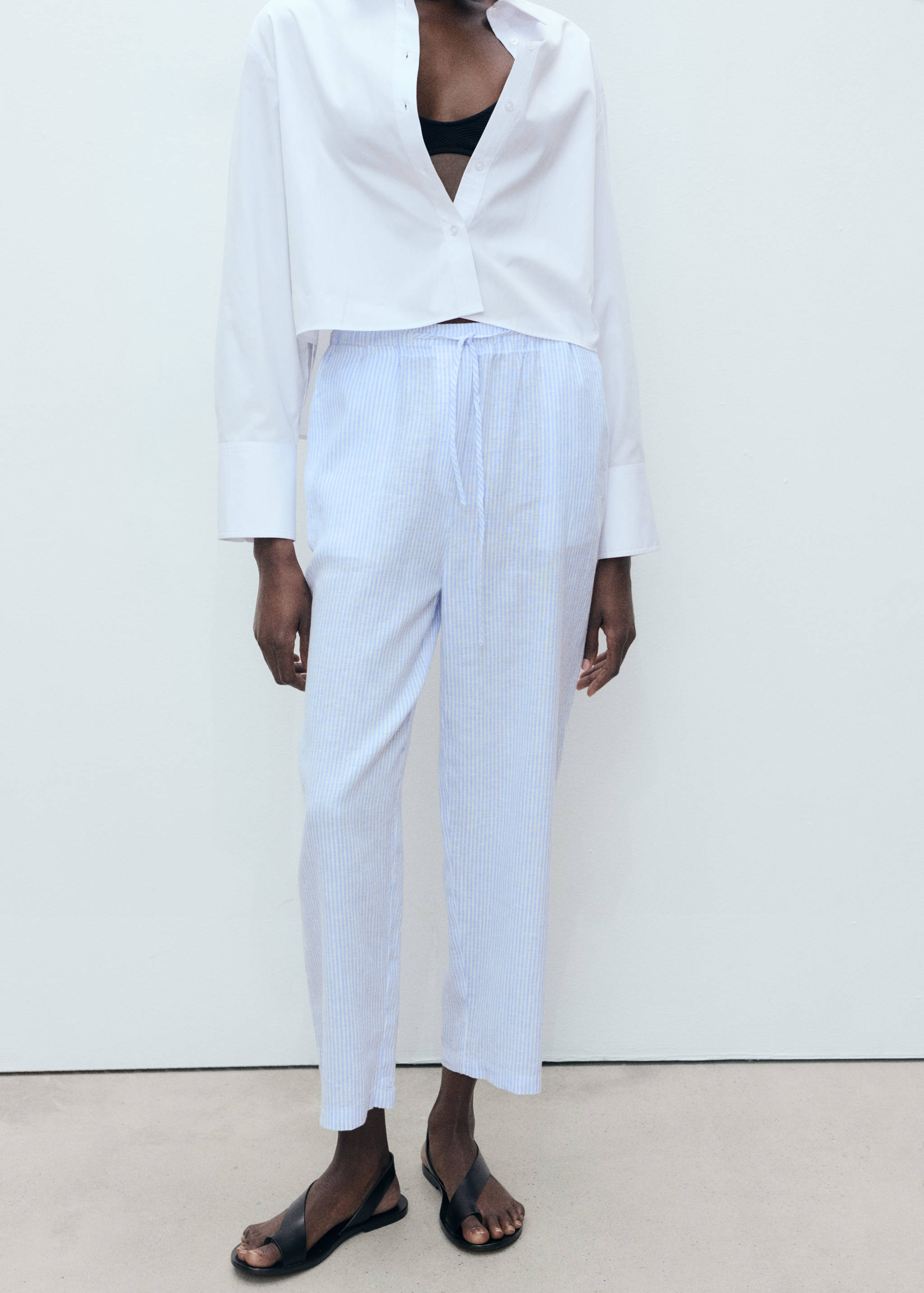 Straight linen-blend trousers - Medium plane