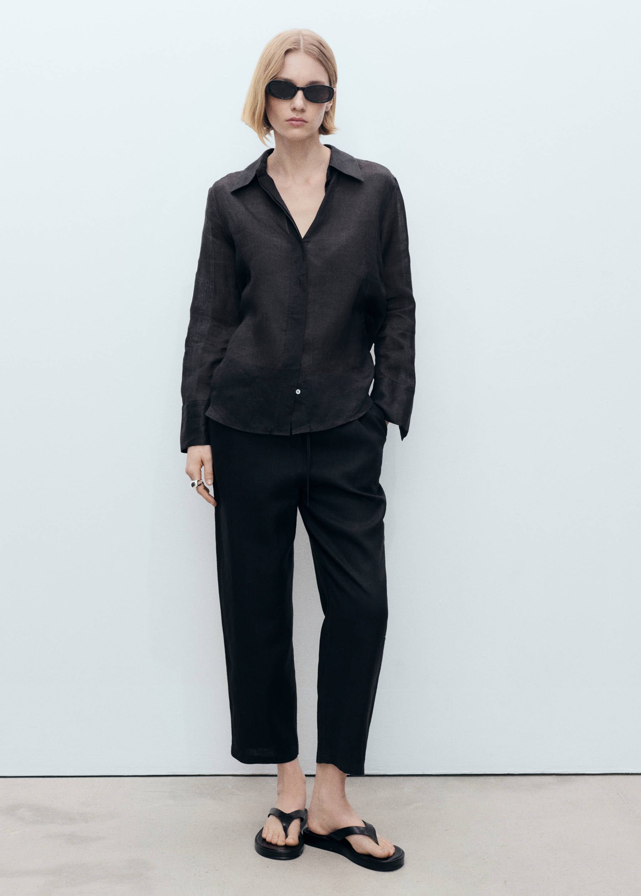 Straight linen-blend trousers - General plane