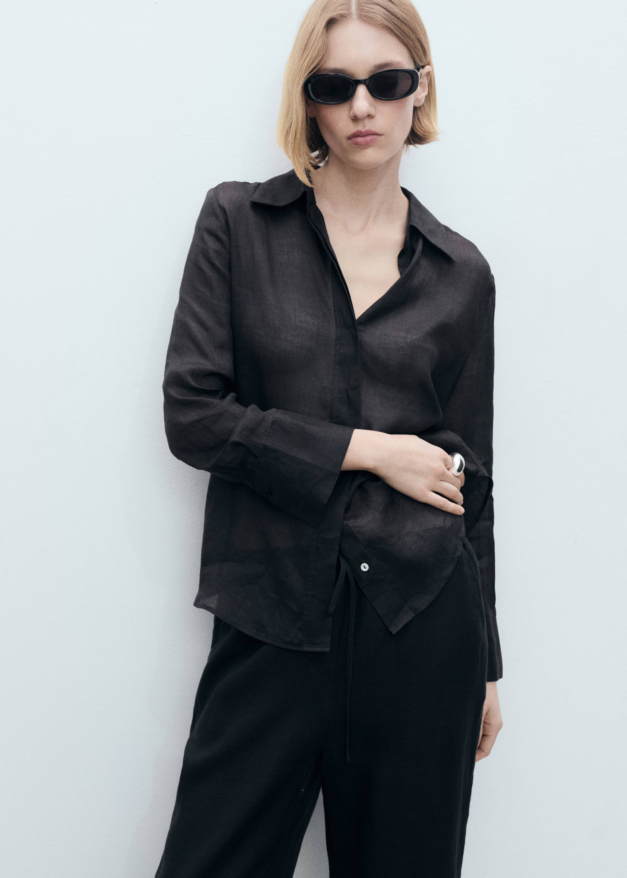 Straight linen-blend trousers - Details of the article 1