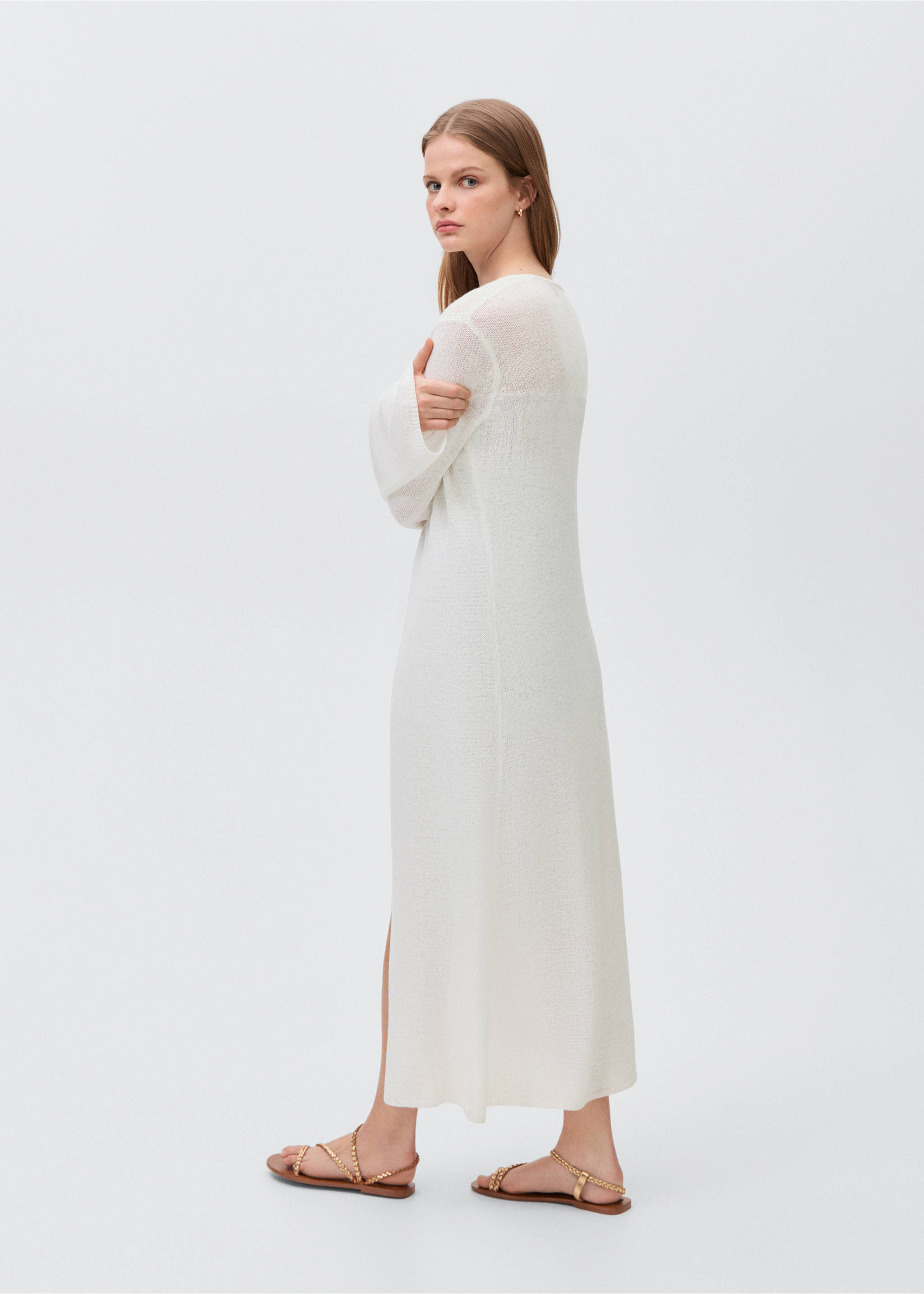 Lange Strickjacke - Rückseite des Artikels, Cremeweiß. Ref: 87076344-00.