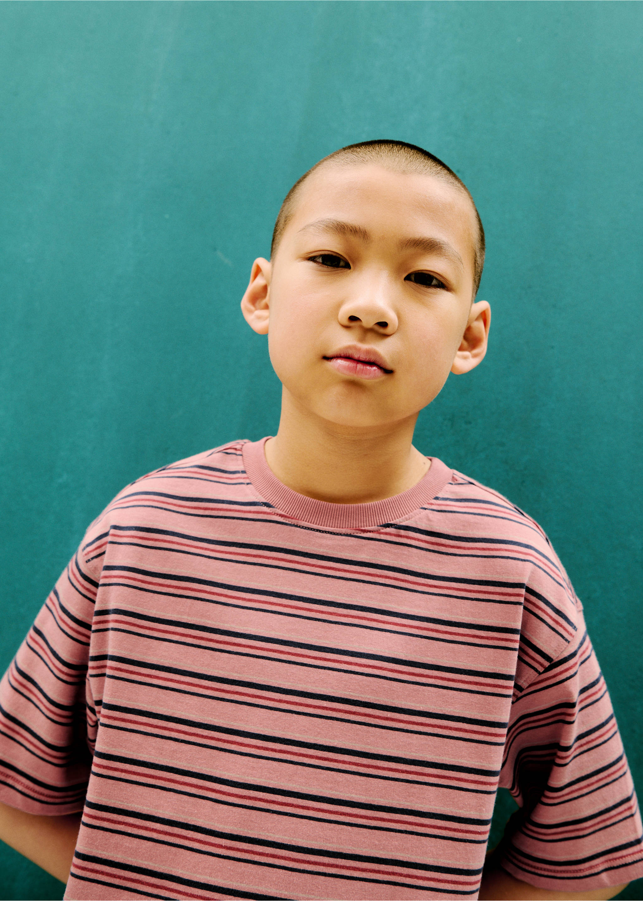 Prugasta pamučna majica - Detalji artikla 1, Boja višnje. Ref: 87076345-00.