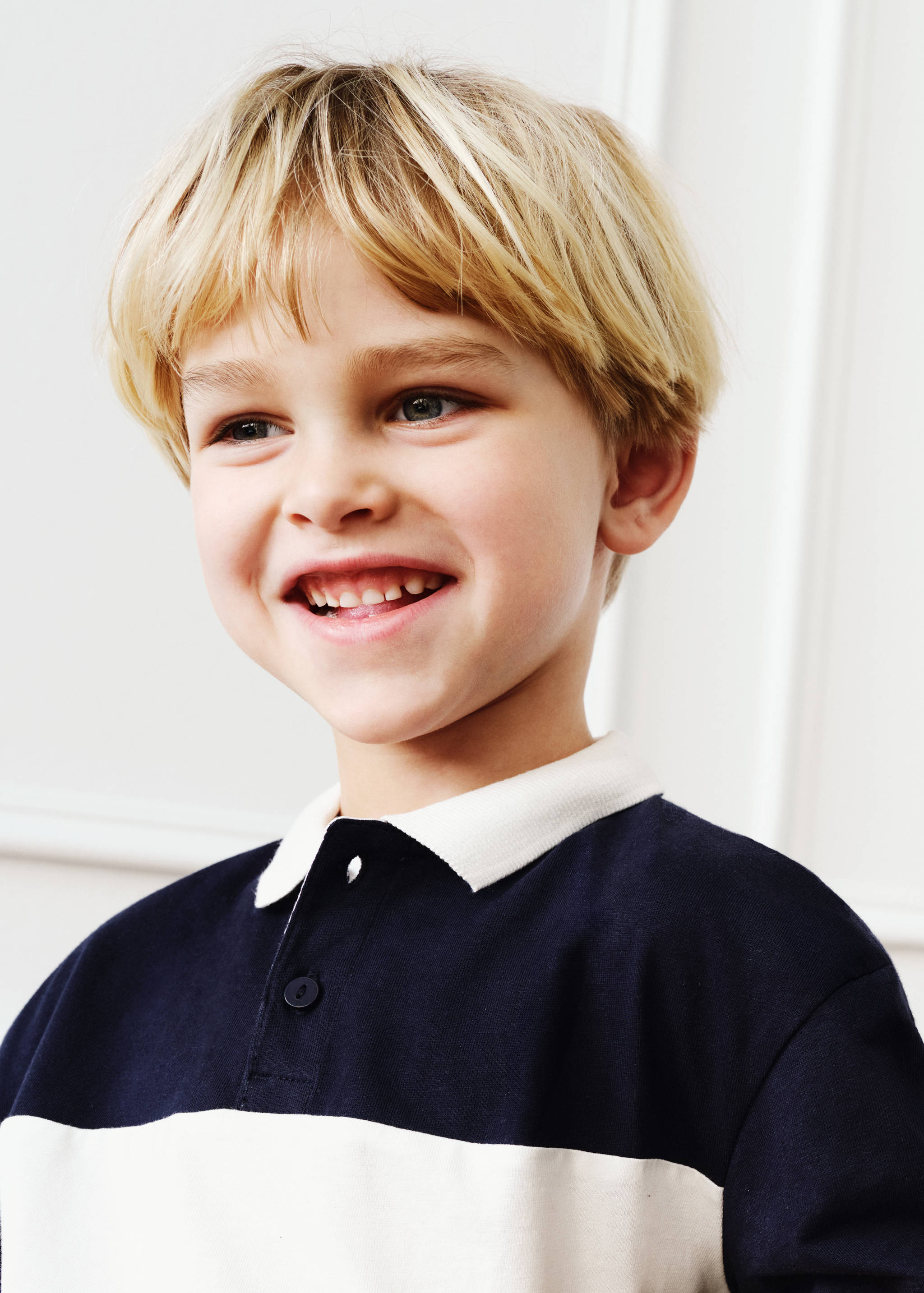 Striped cotton polo shirt - Details of the article 5, Dark Navy. Ref: 87076350-00.