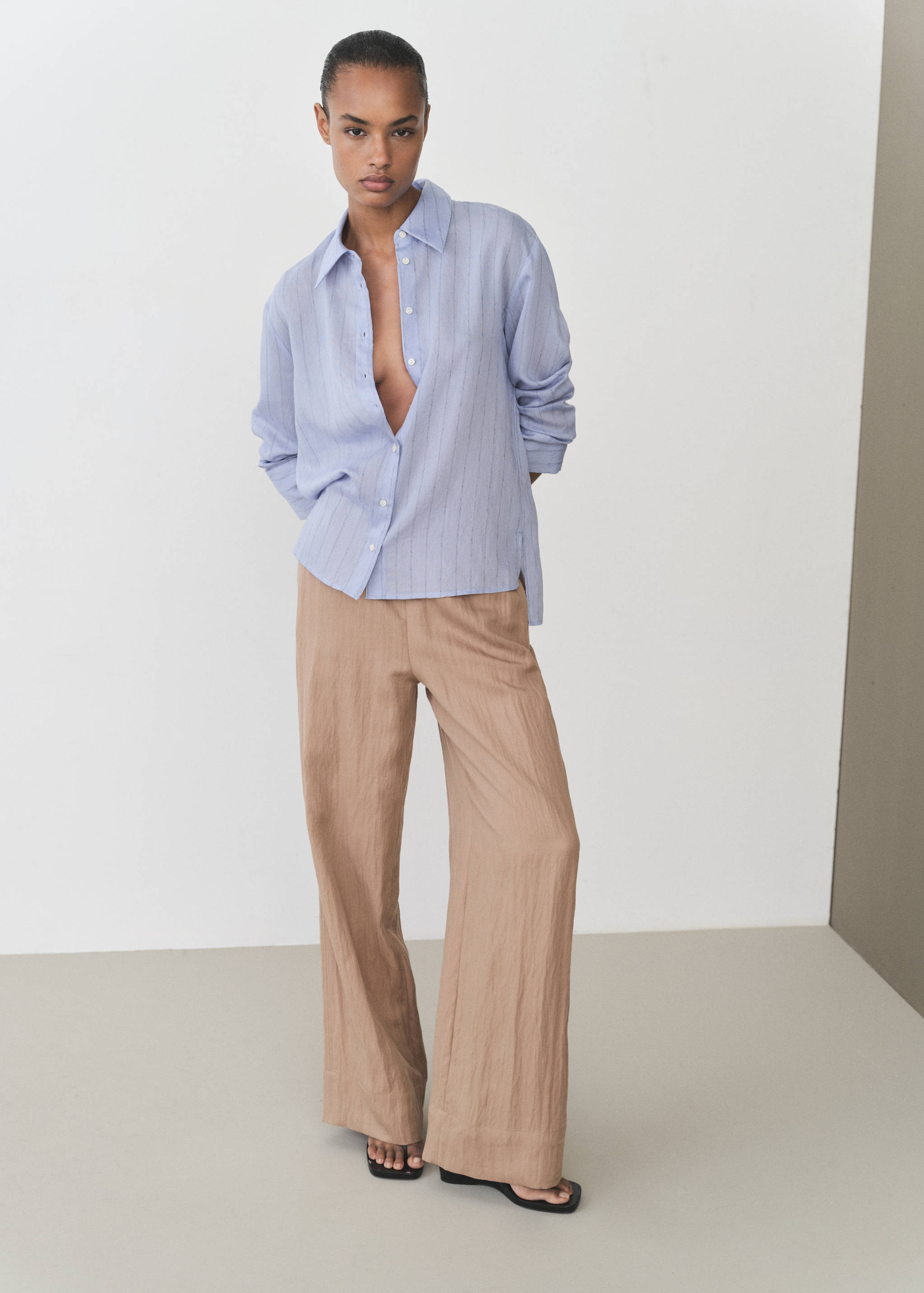 Straight-fit lyocell textured trousers - General plane
