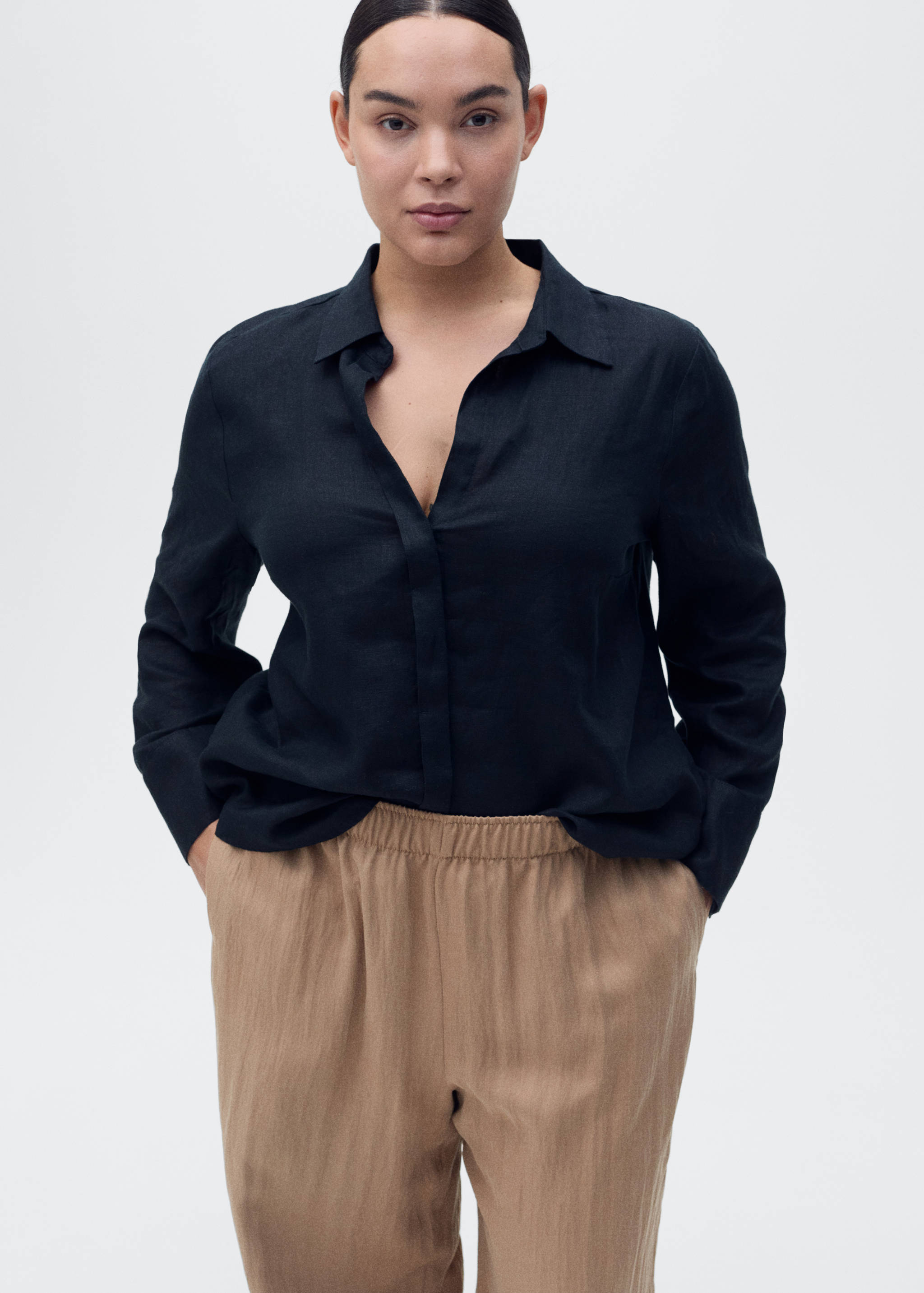 Straight-fit lyocell textured trousers - Details of the article 5