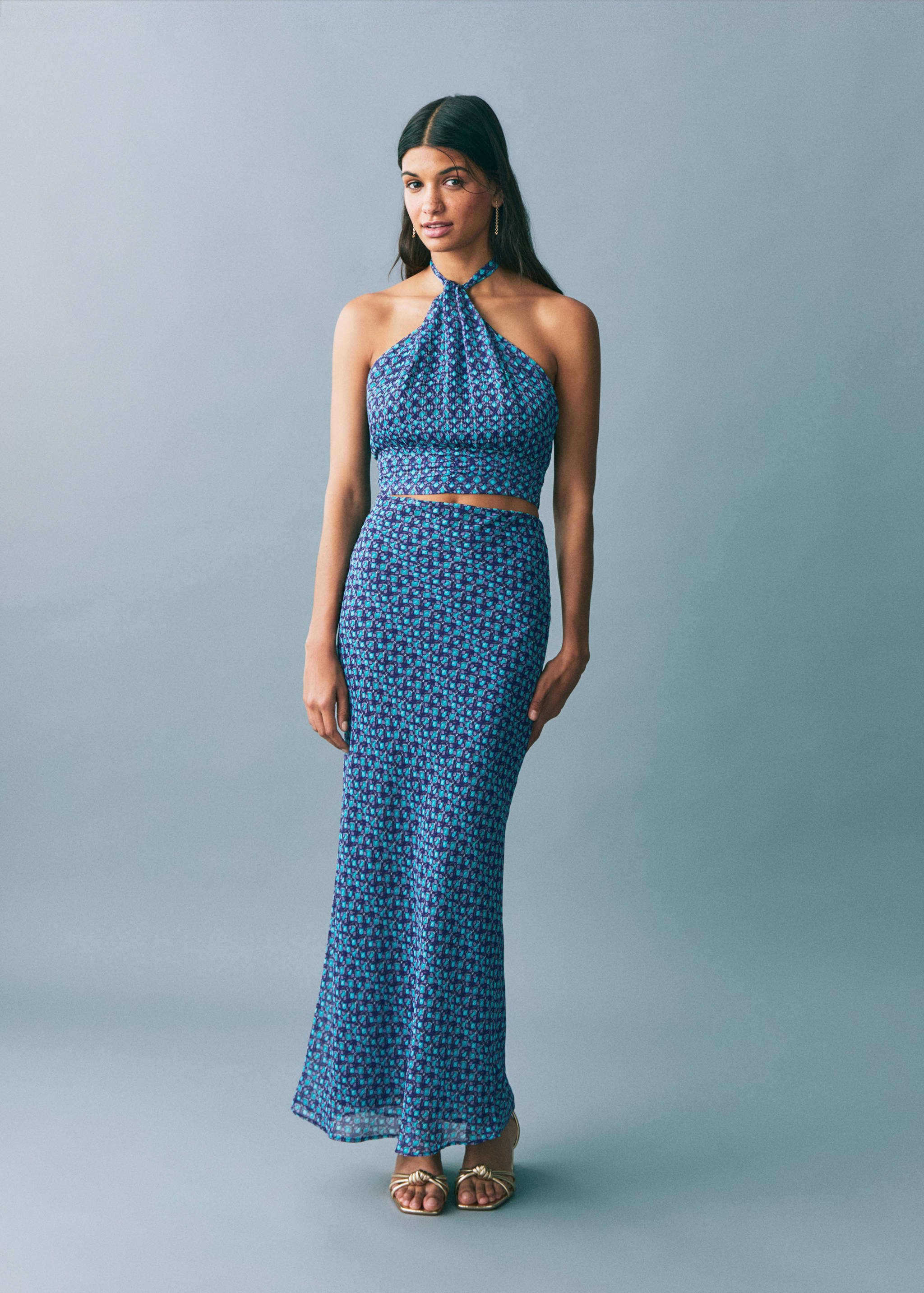 Halter-neck printed top - General plane