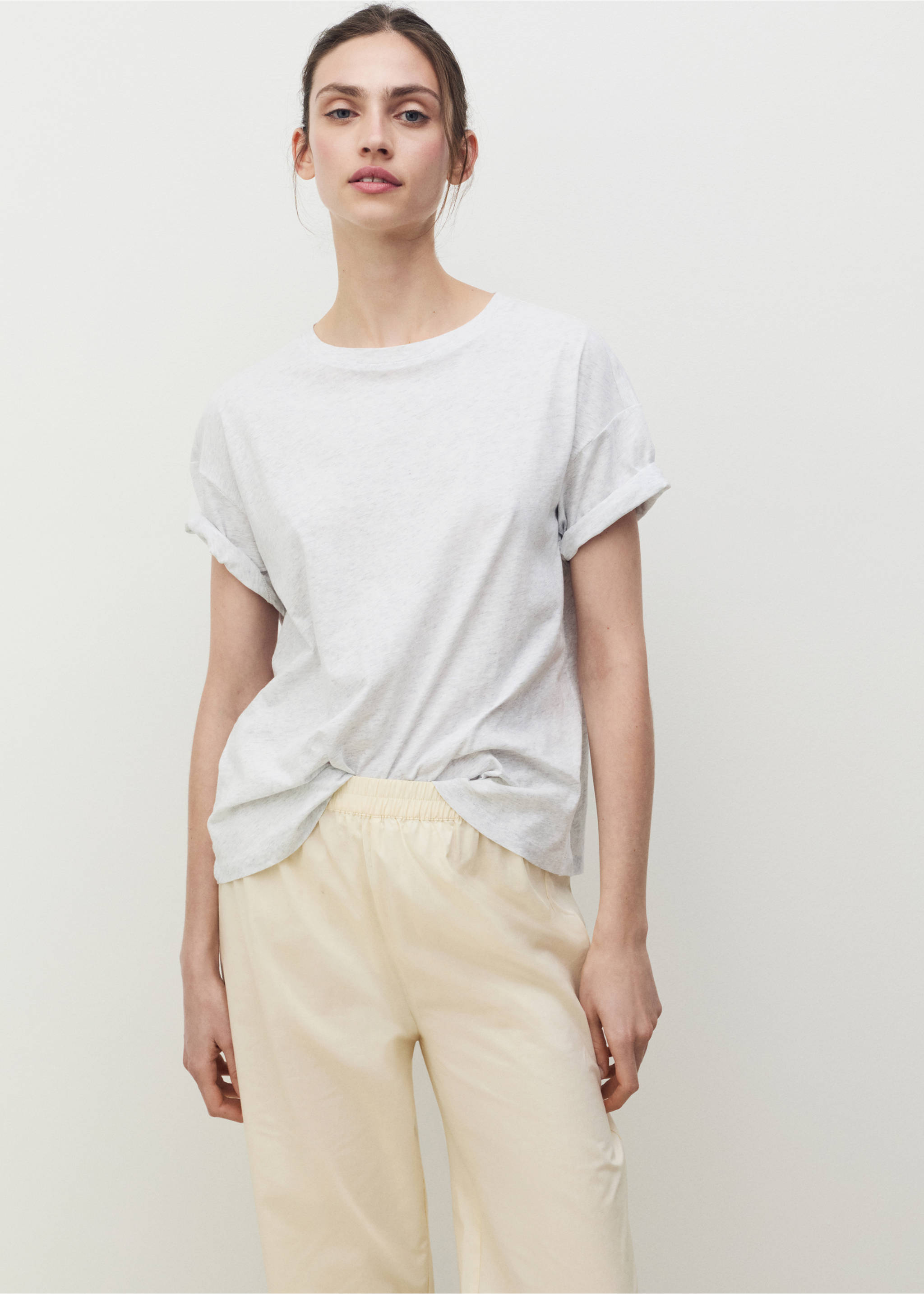 Tricou din bumbac cu mânecă scurtă - Plan mediu, Vanilie. Ref: 87076709-00.