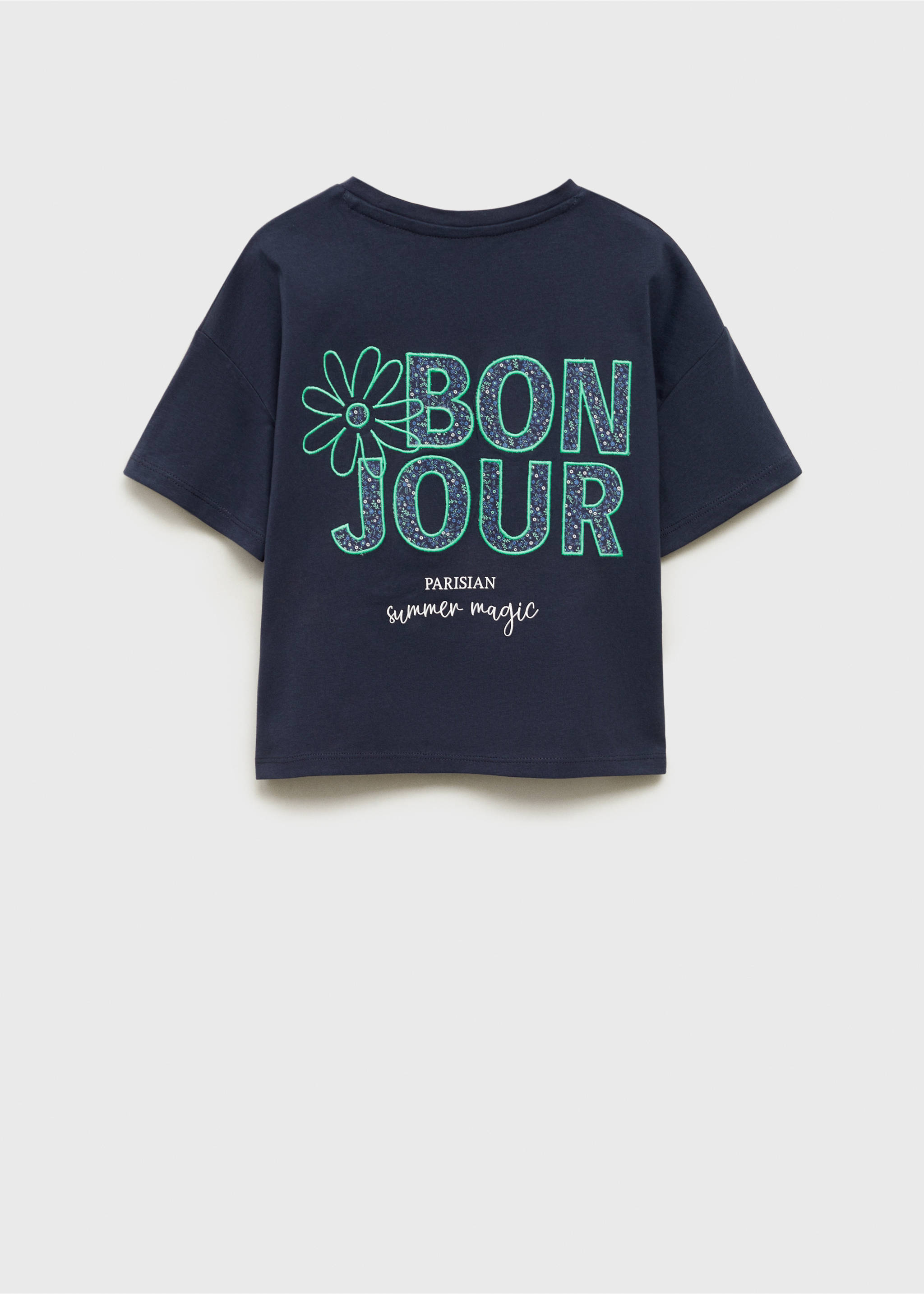 T-shirt coton message - Verso de l’article, Bleu marine foncé. Ref: 87076711-00.