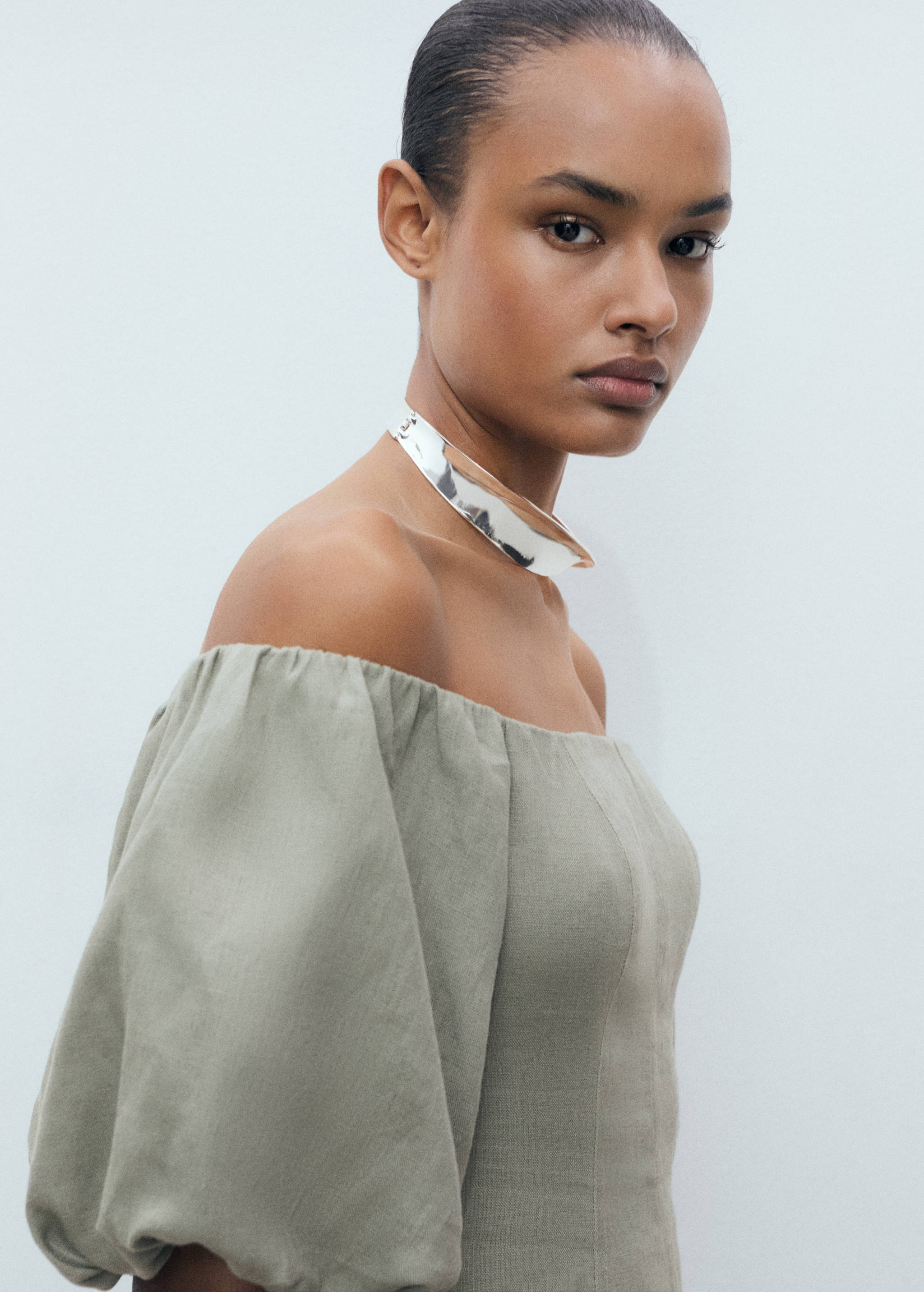 Rochie din in cu mâneci bufante - Detaliu al articolului 1