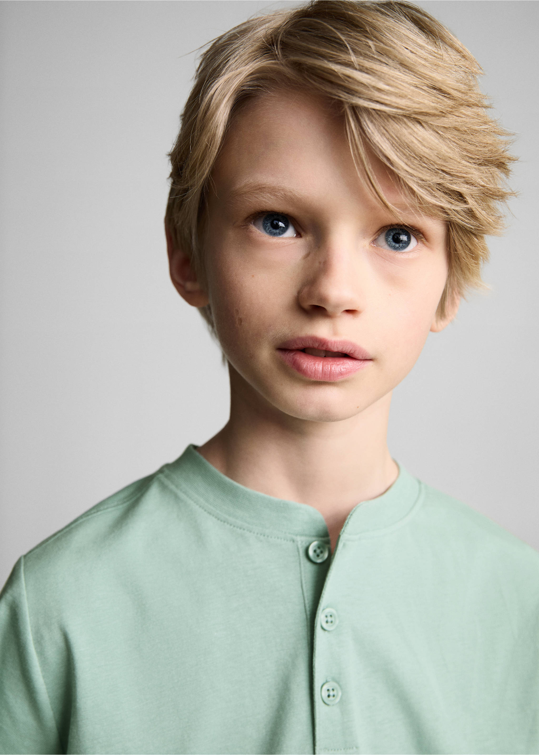 Pamučni majica s gumbima - Detalji artikla 1, Pastelna zelena. Ref: 87076717-00.