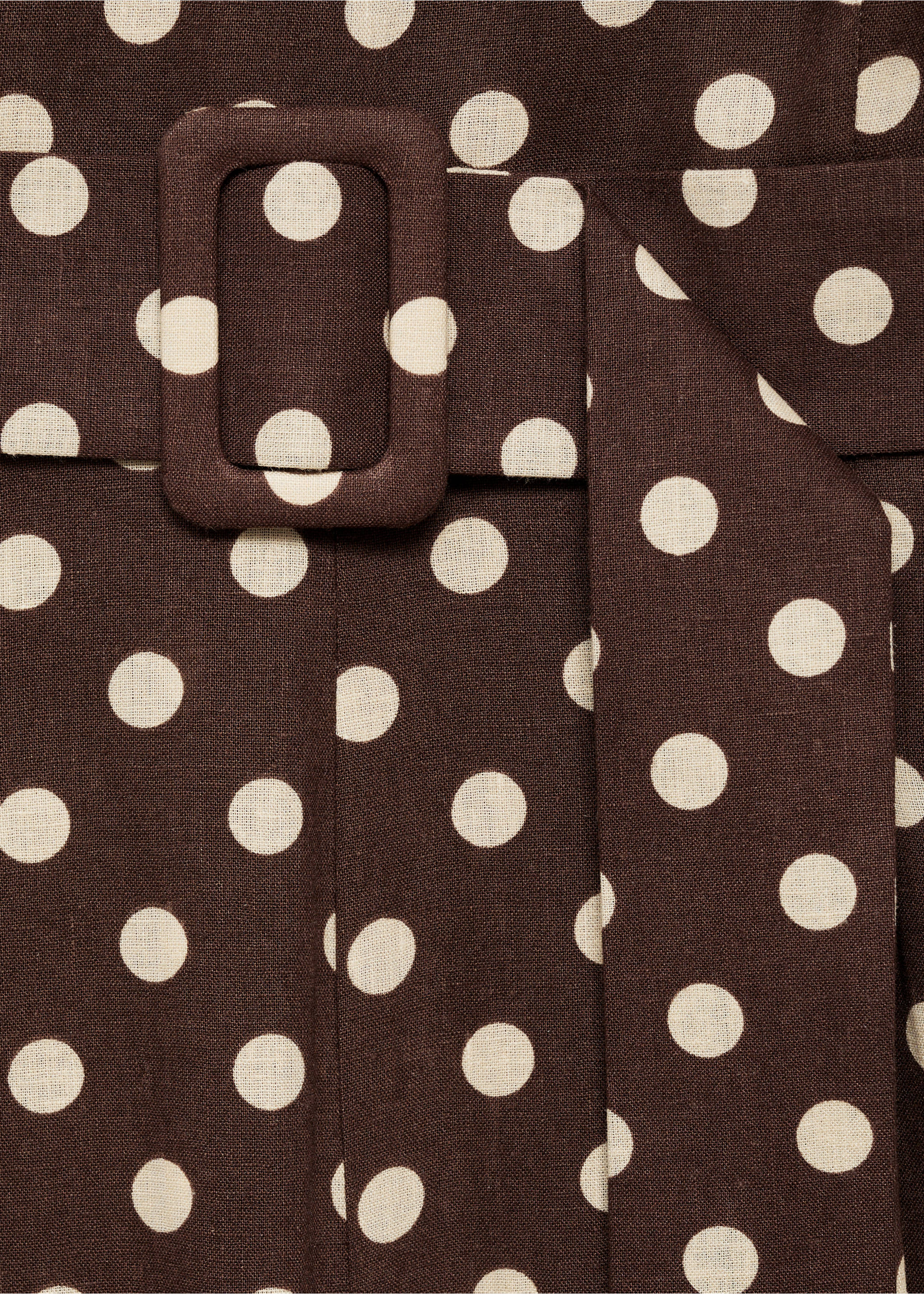 Linen jumpsuit with polka-dots and belt - Details of the article 8, Chocolate. Ref: 87077161-00.