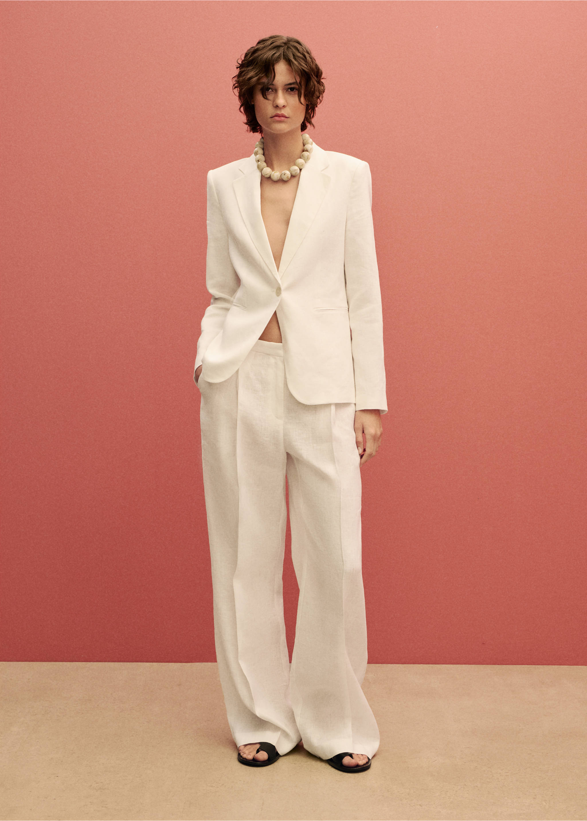 Blazer traje lino - Plano general, Blanco roto. Ref: 87077162-00.