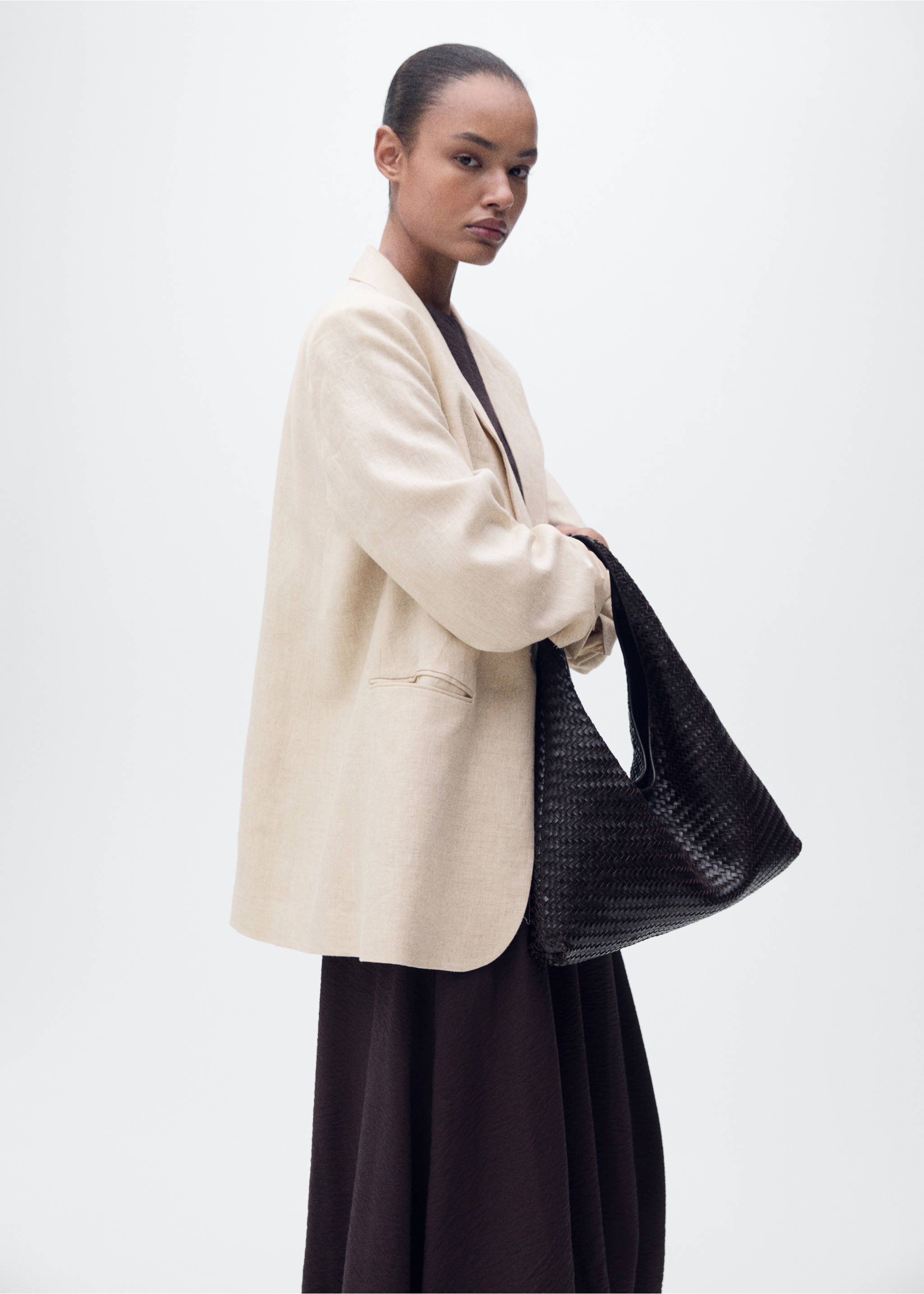 Linen suit jacket - Details of the article 2, Light/Pastel Grey. Ref: 87077162-00.
